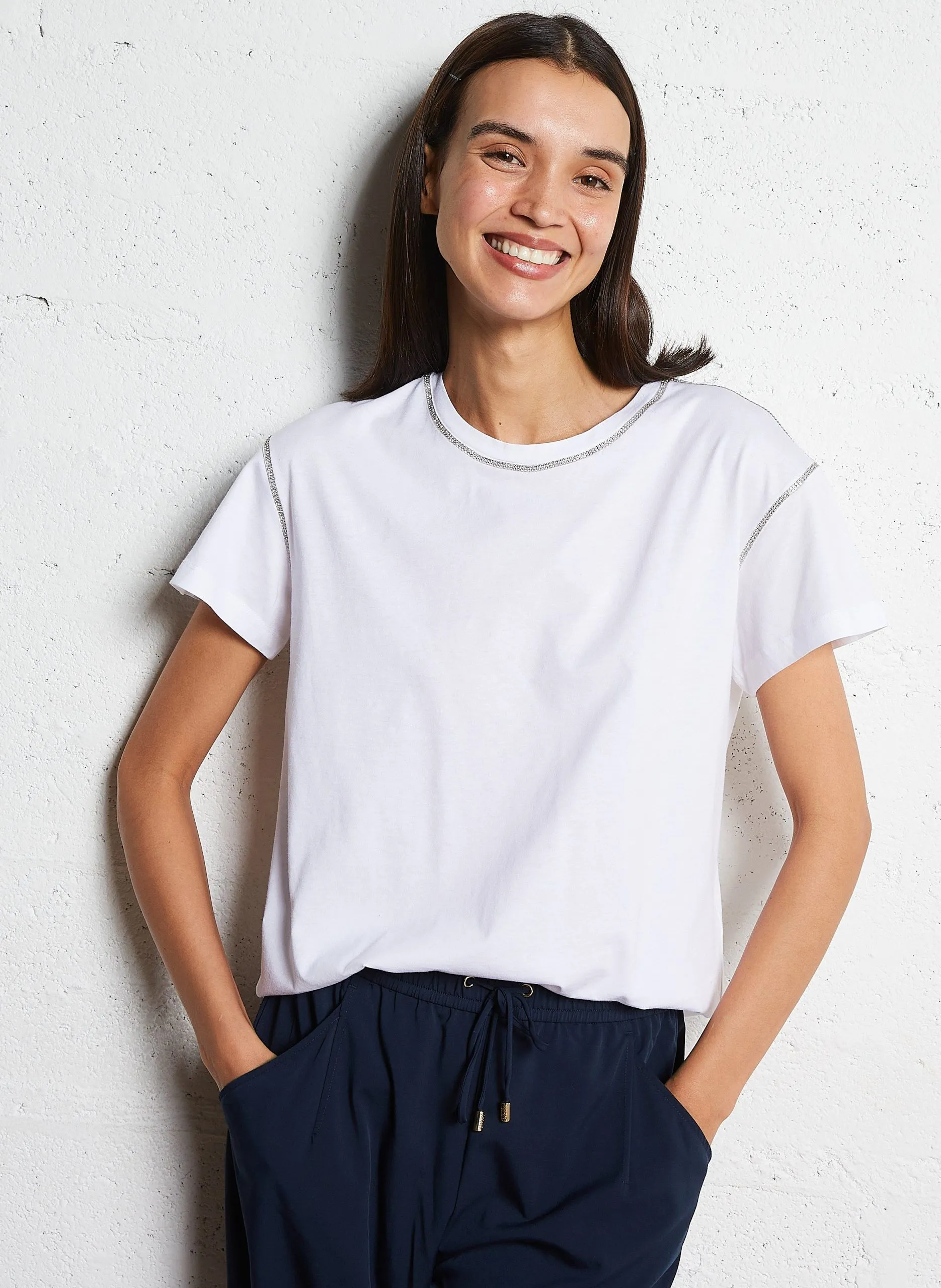 T-Shirt mit Strass aus Baumwolle Weiss