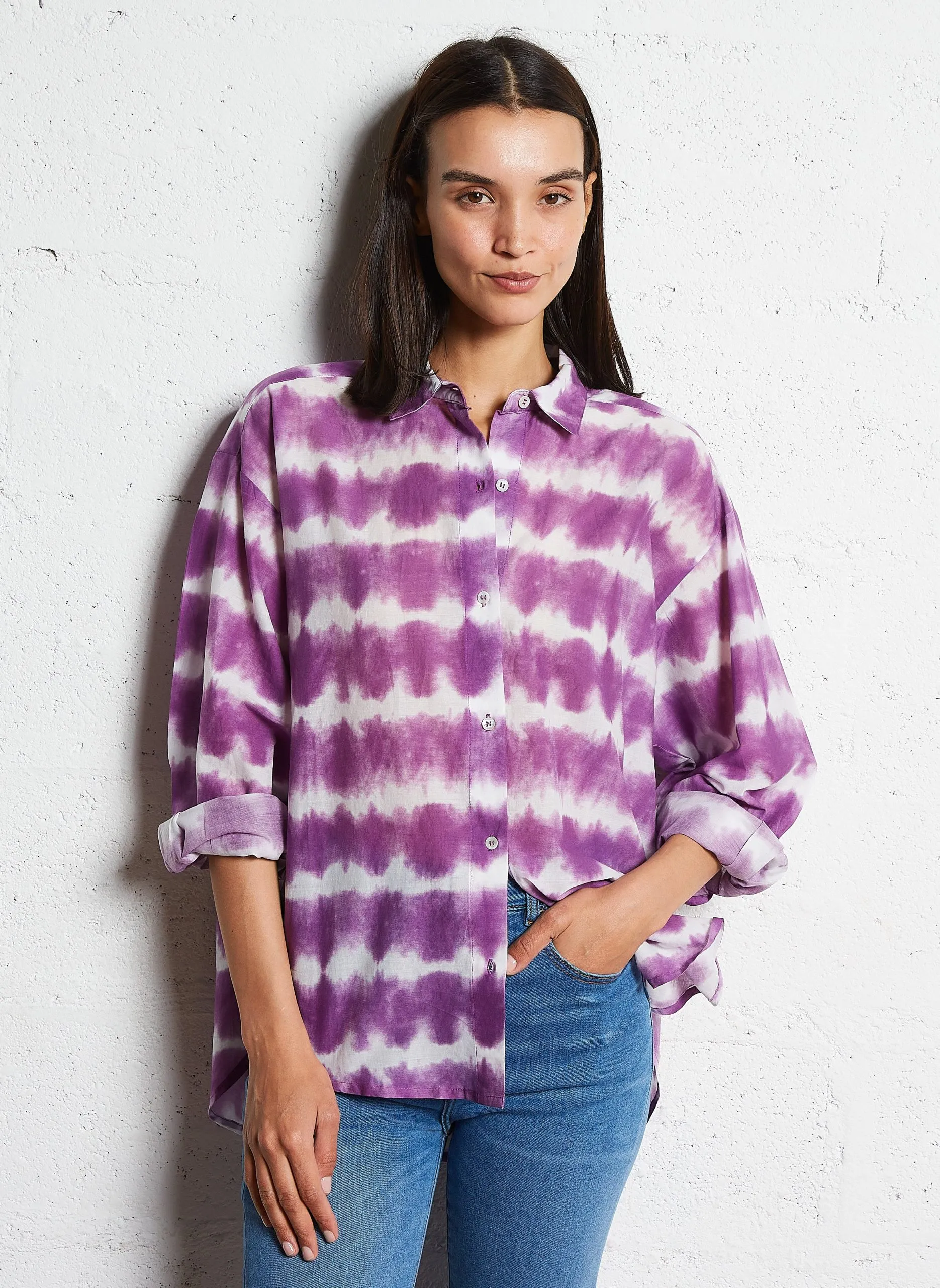 Oversize-Bluse aus Baumwolle mit klassischem Kragen Violett TOMY