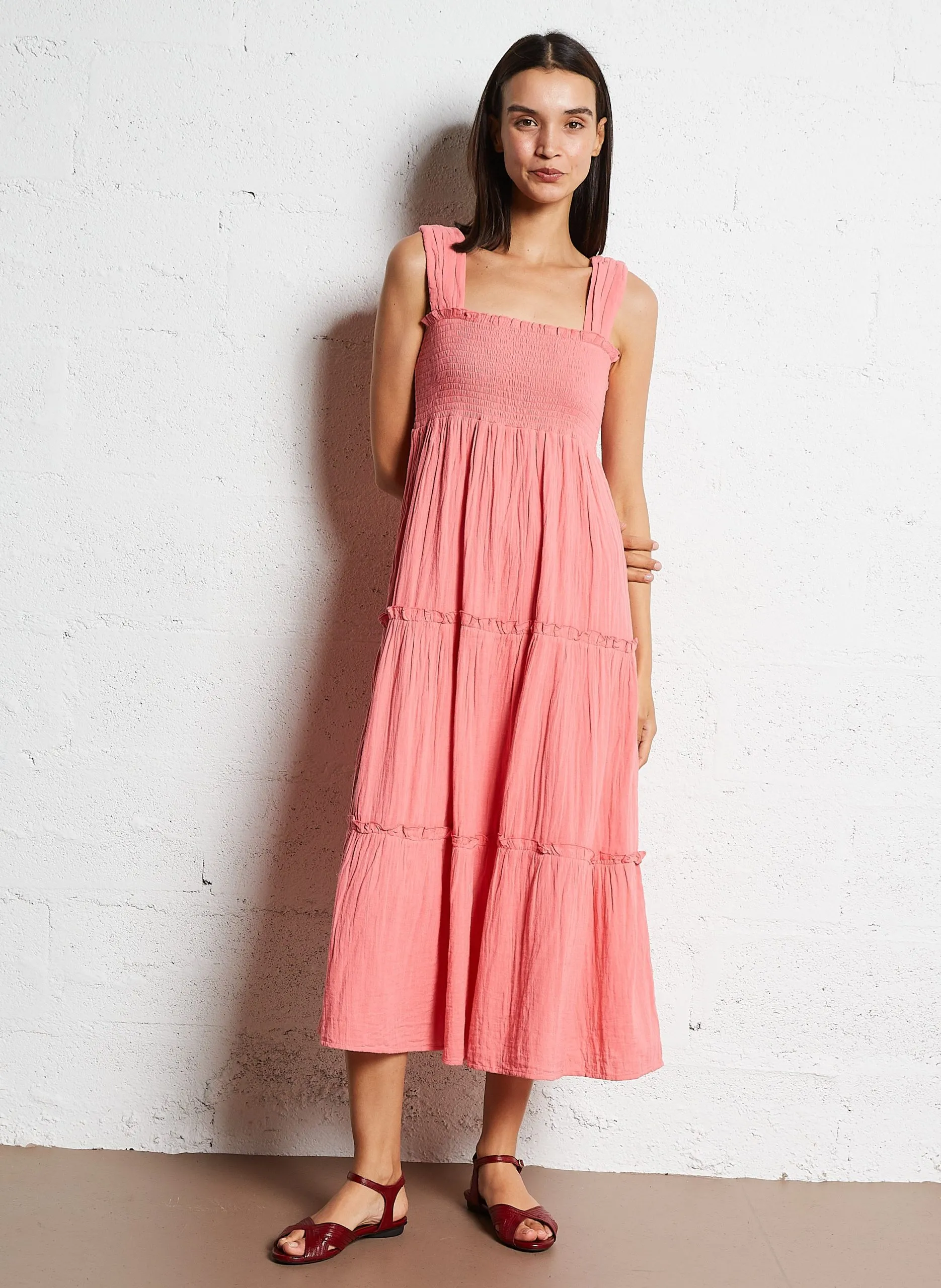 Langes Baumwollkleid Rosa RON