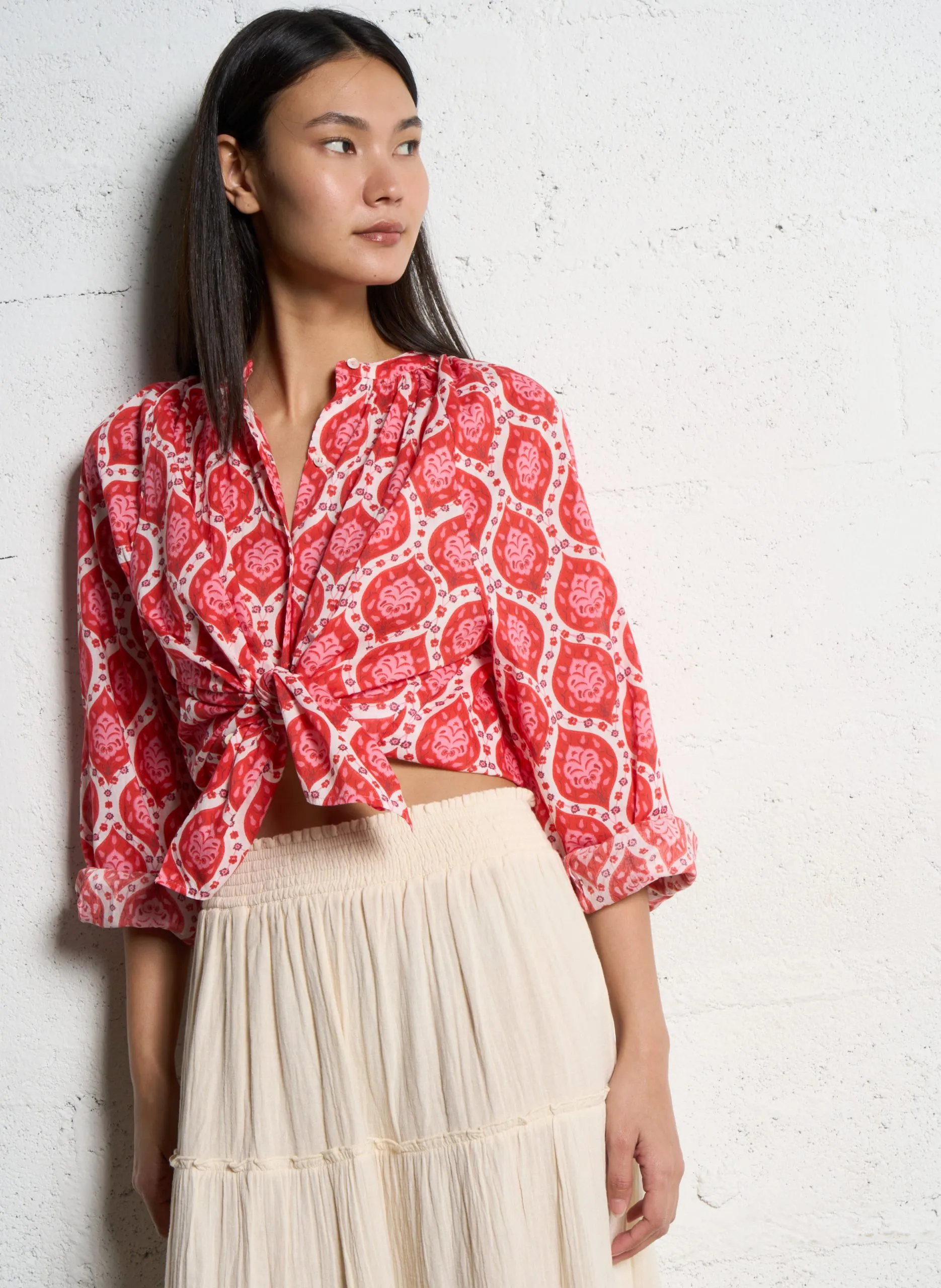 Oversize-Baumwollhemd mit klassischem Kragen Rot TEA