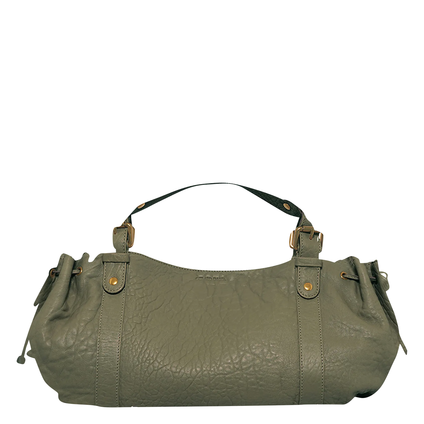 Geschnürte Beuteltasche aus strukturiertem Leder Grun 24H