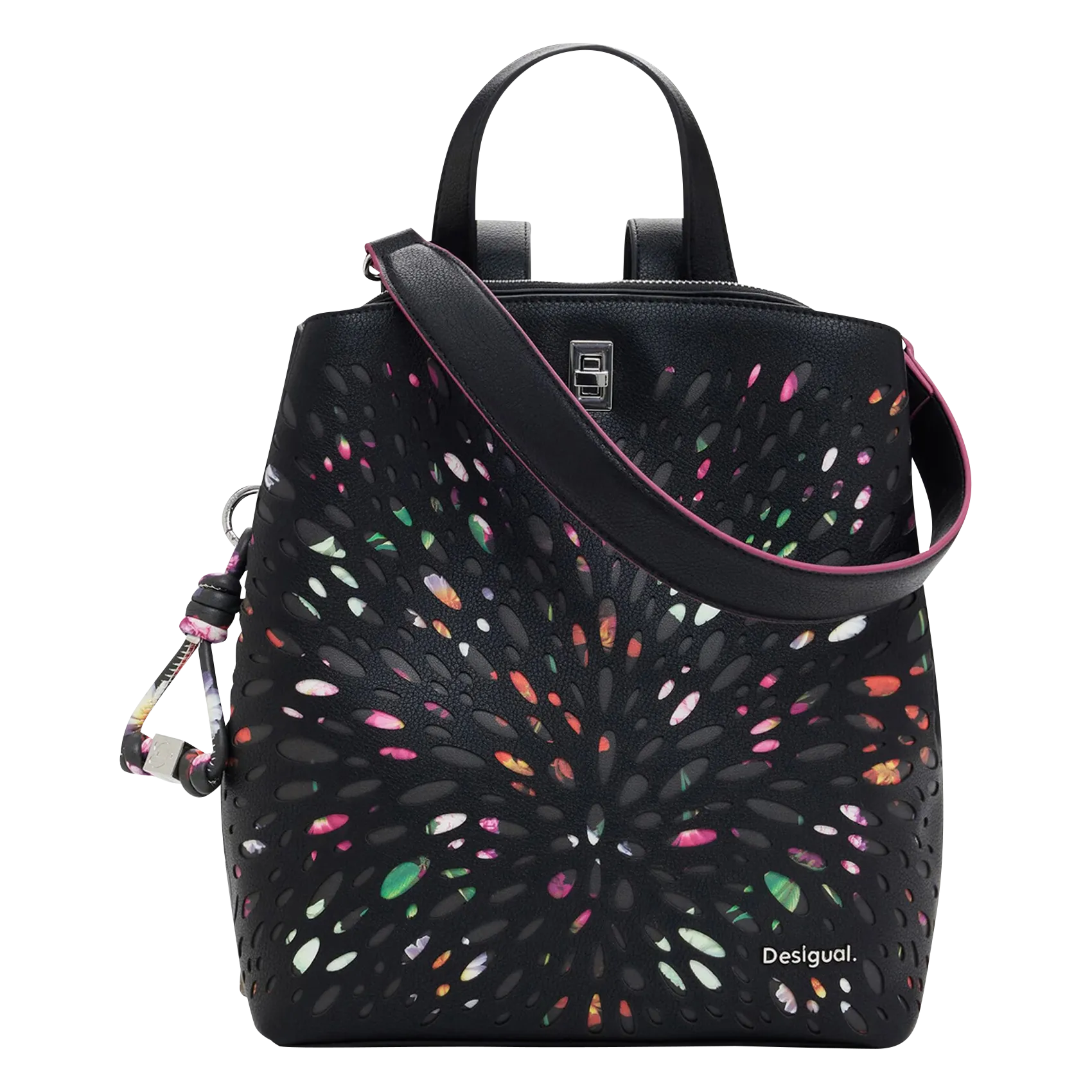 Rucksack aus Kunstleder mit Cut-Outs Schwarz