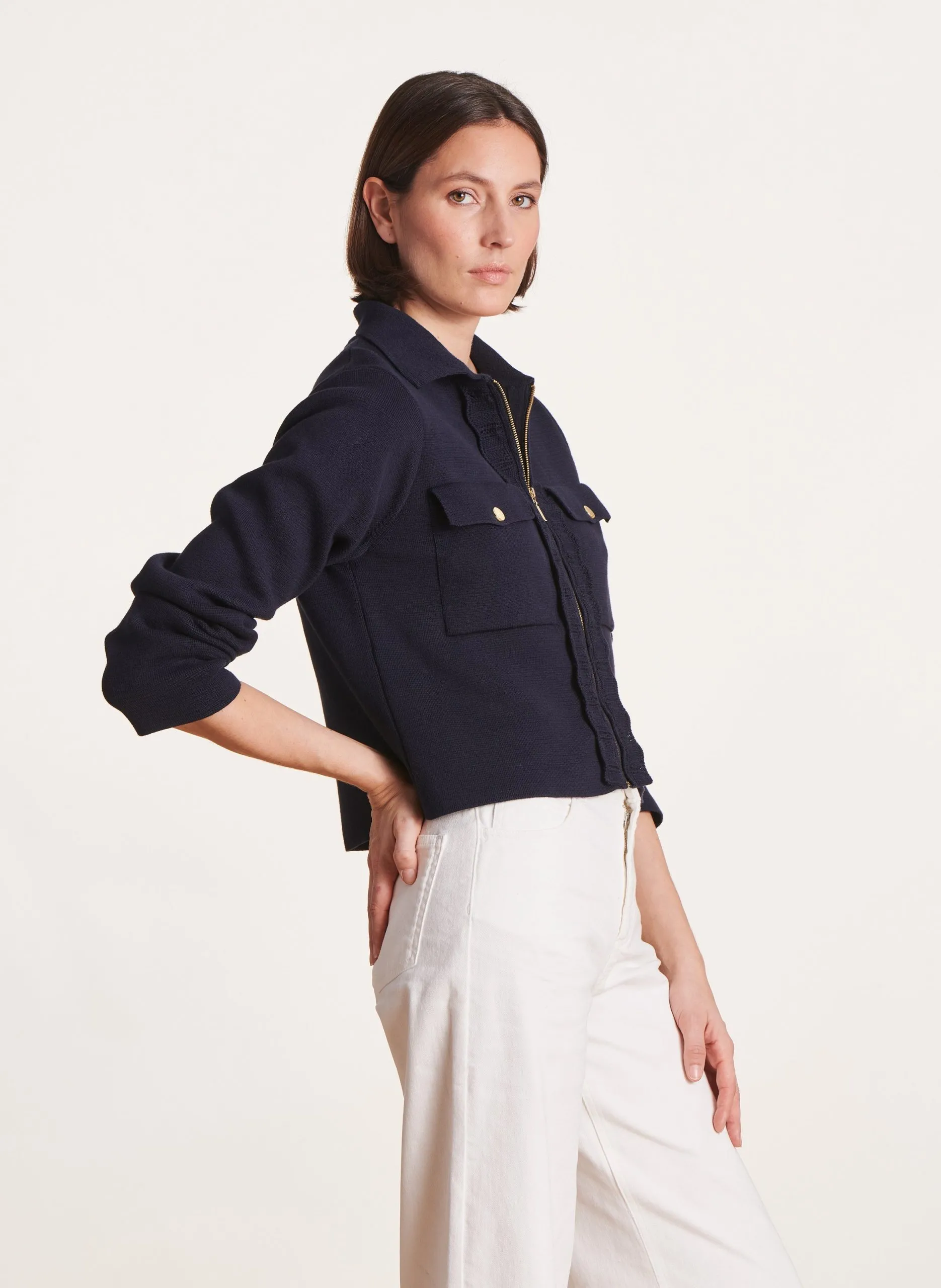 Bio-Baumwollhemd mit Stehkragenweste Blau