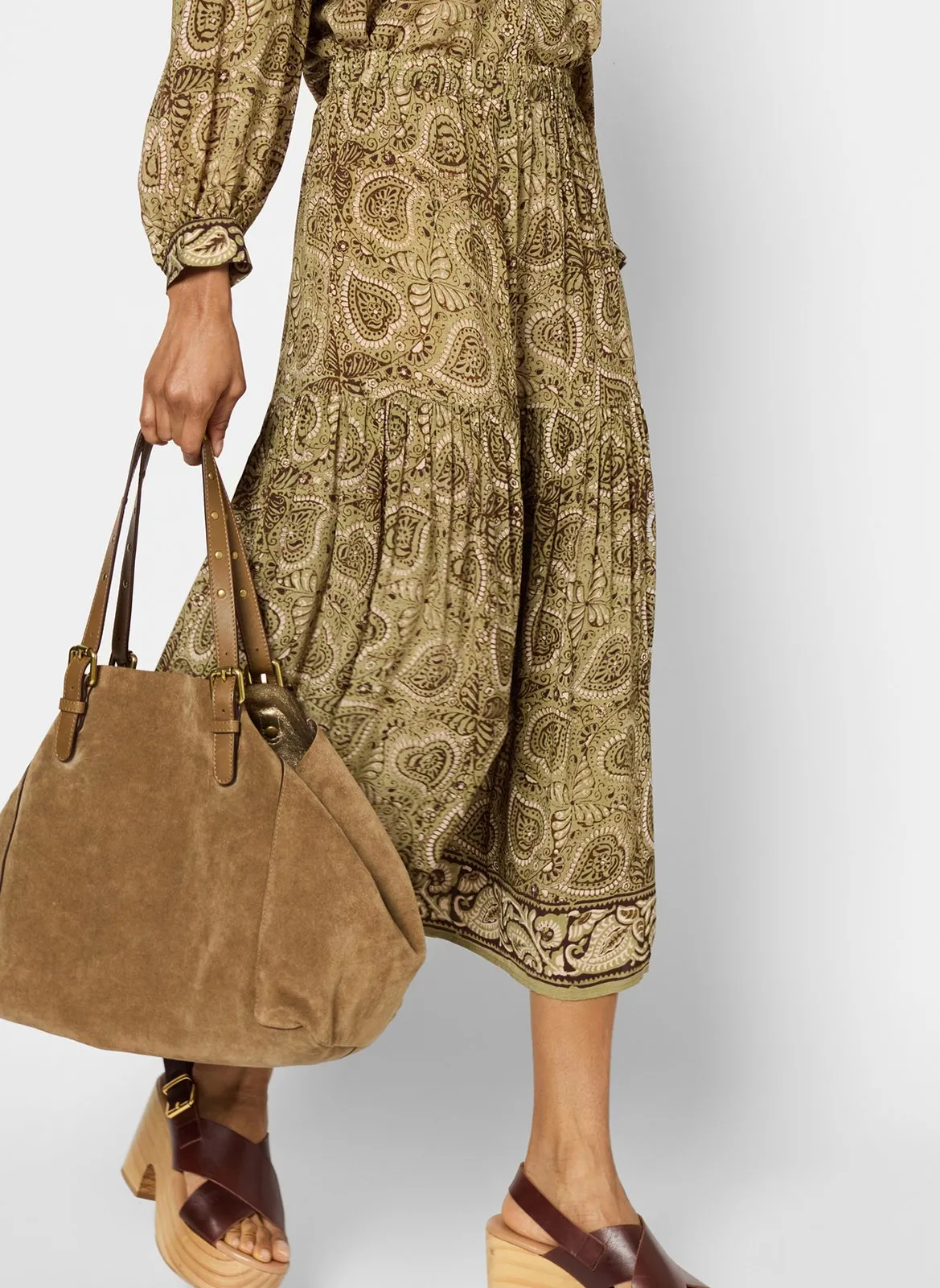 Ausgestellter Midi-Rock Khaki VALORA