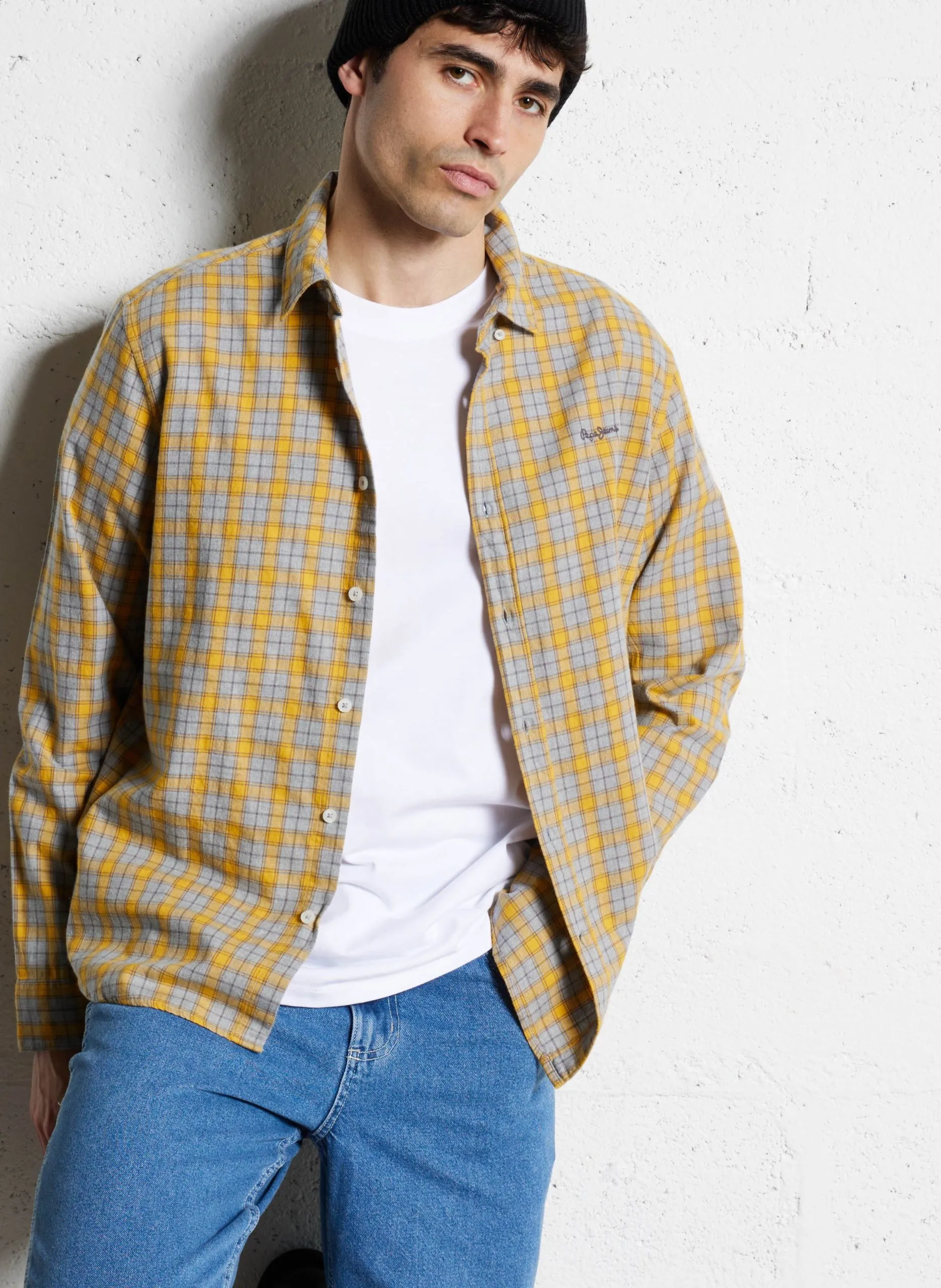 Kariertes Baumwollhemd Gelb