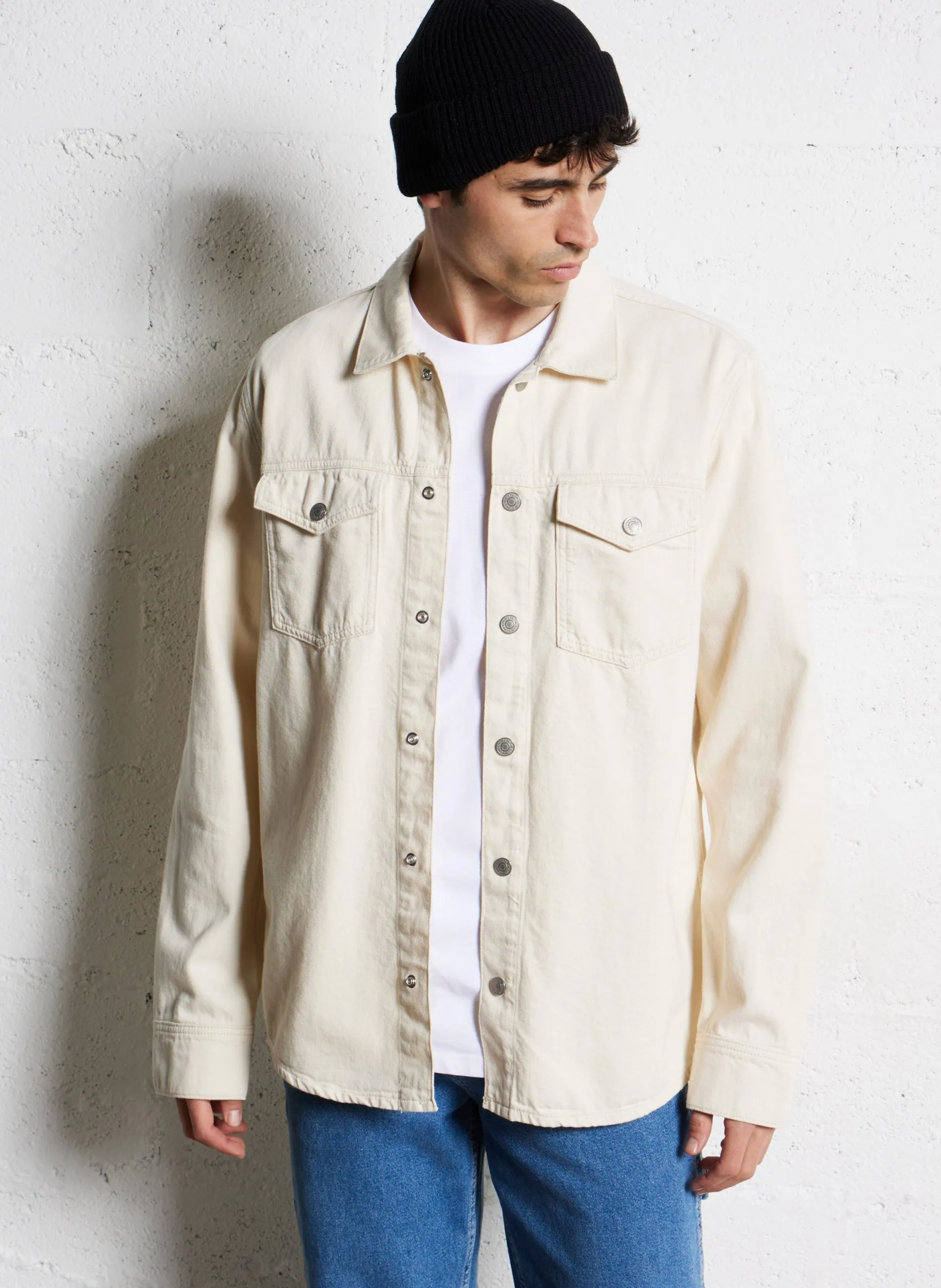 Baumwoll-Hemdjacke mit klassischem Kragen Blau