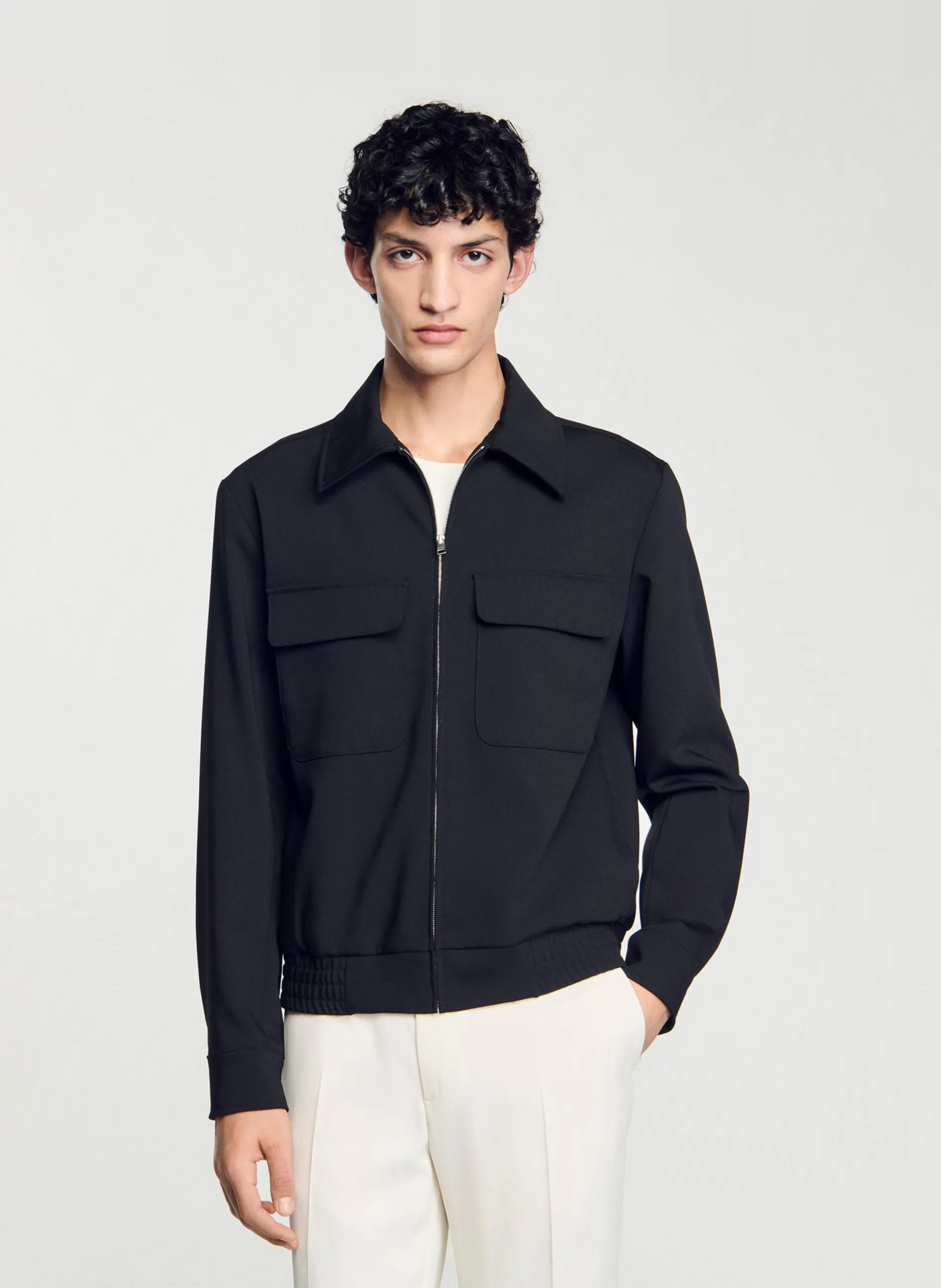 Gerader Blouson aus Wollmischung Schwarz