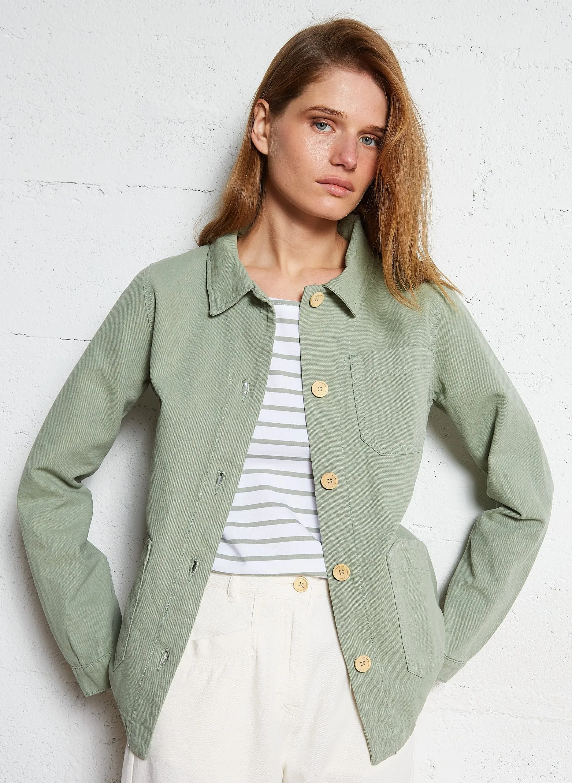 Anglerjacke mit Holzknöpfen Khaki