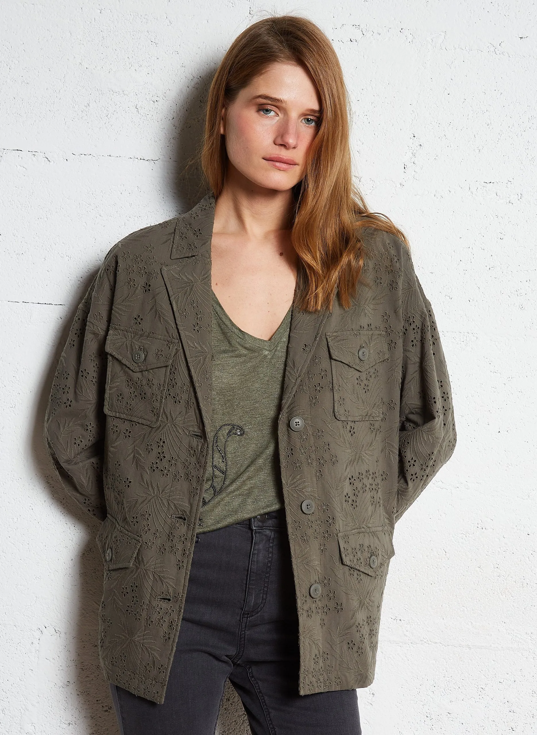 Blouson mit Reverskragen aus Baumwolle Khaki