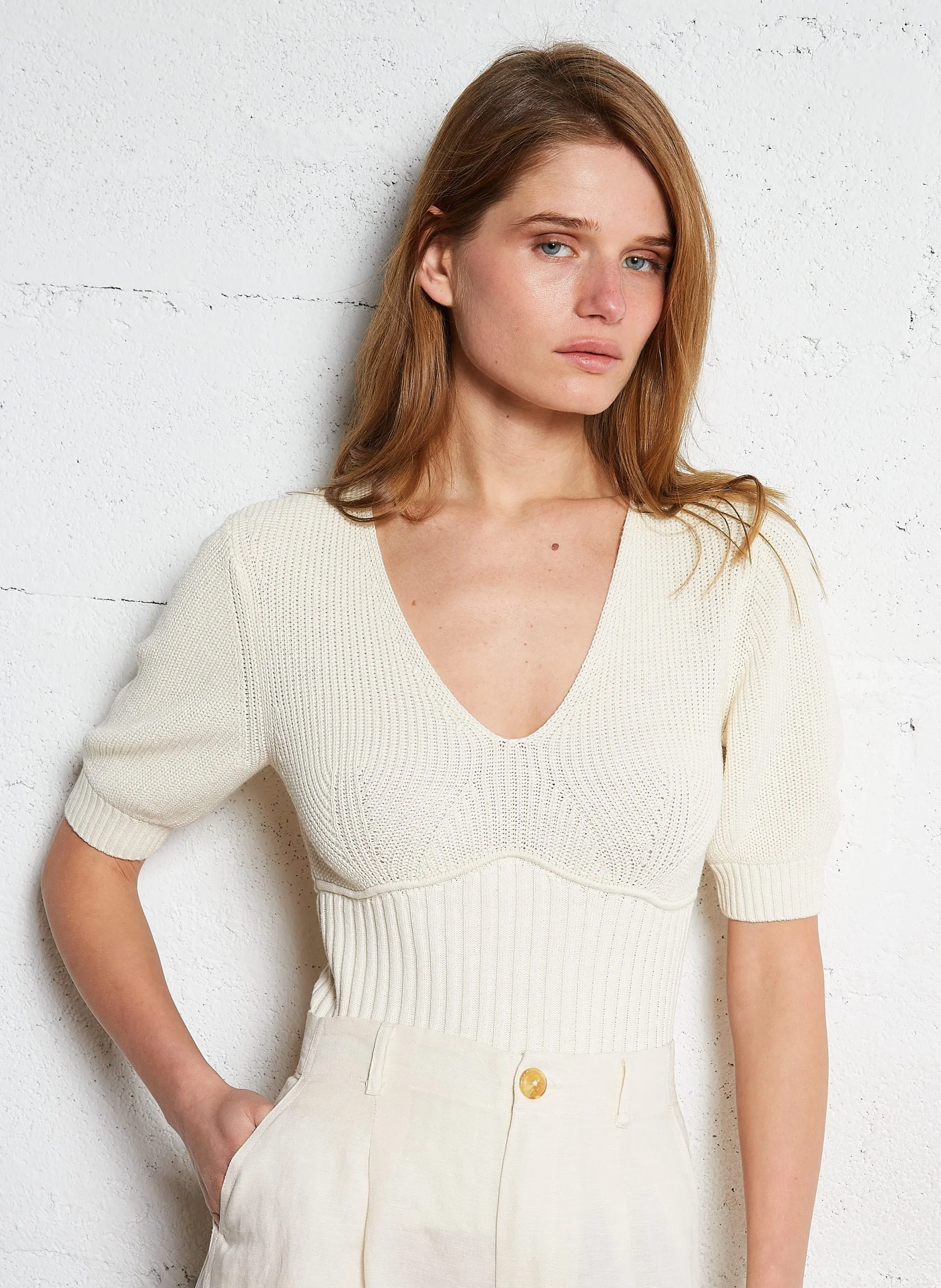 Angepasster Pullover mit kurzen Ärmeln Beige ADELE