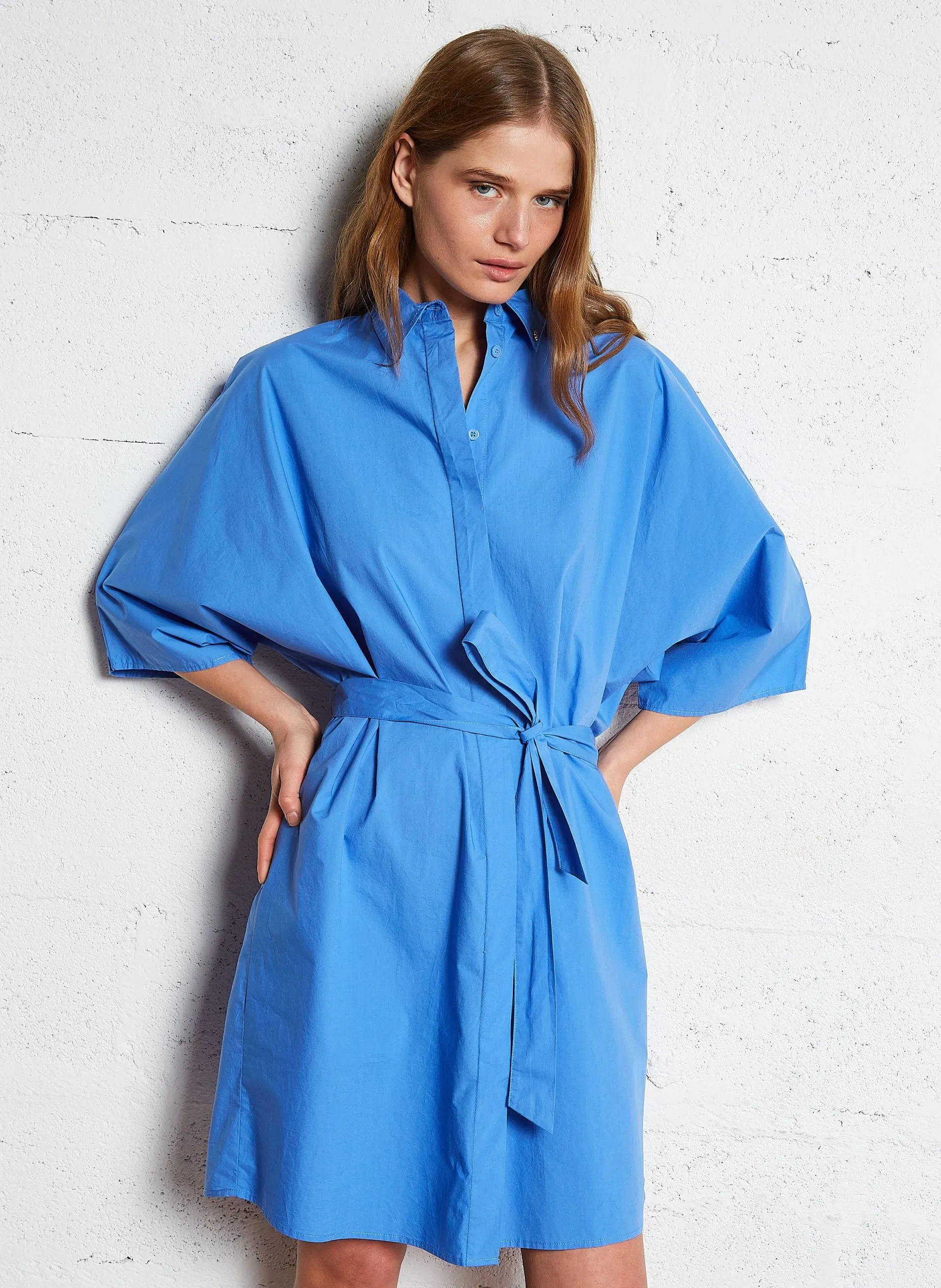 Gestreiftes Midikleid aus Baumwolle Blau SUZAN