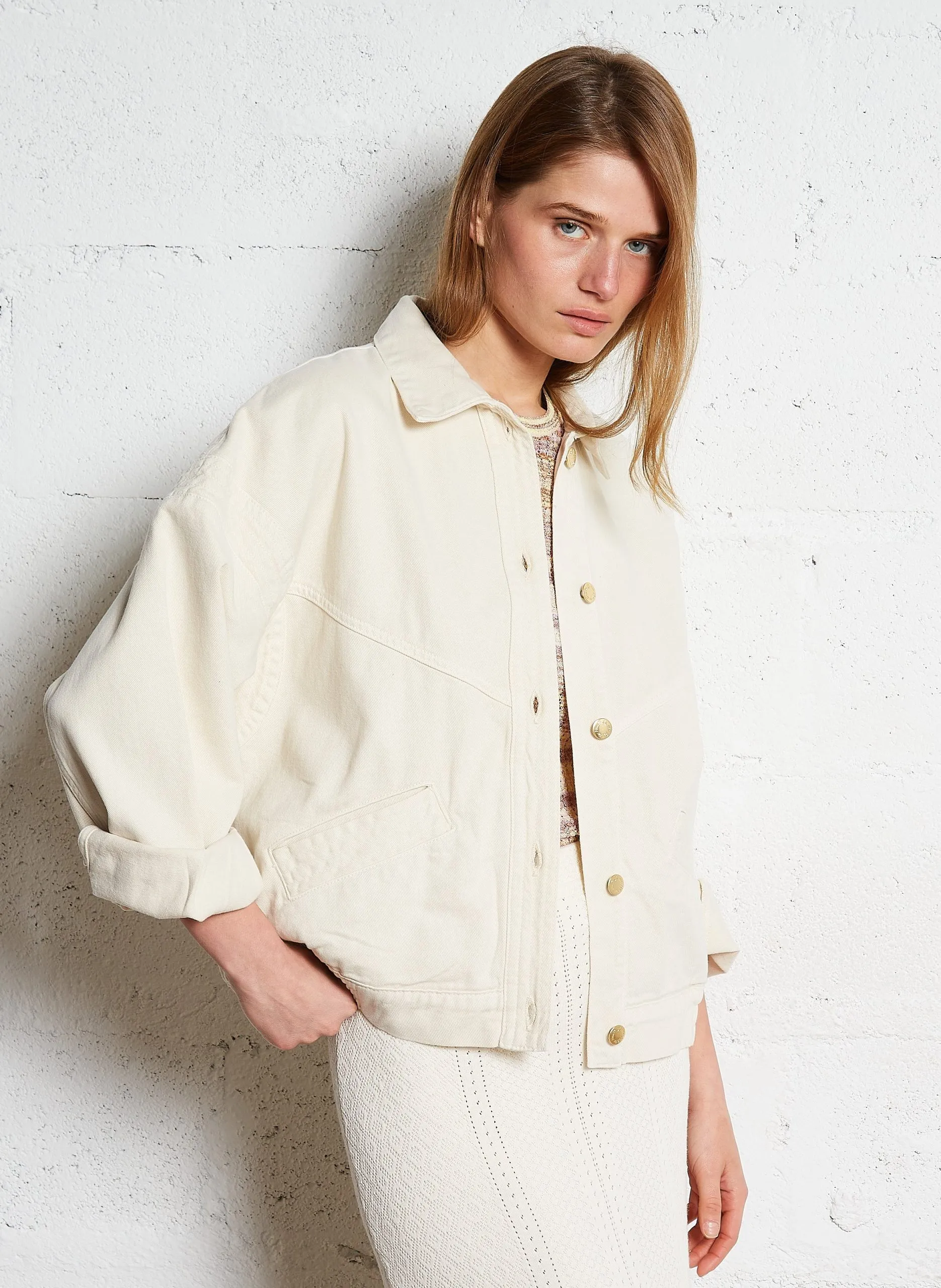 Oversize Denimjacke aus Baumwolle Beige LOUBIA