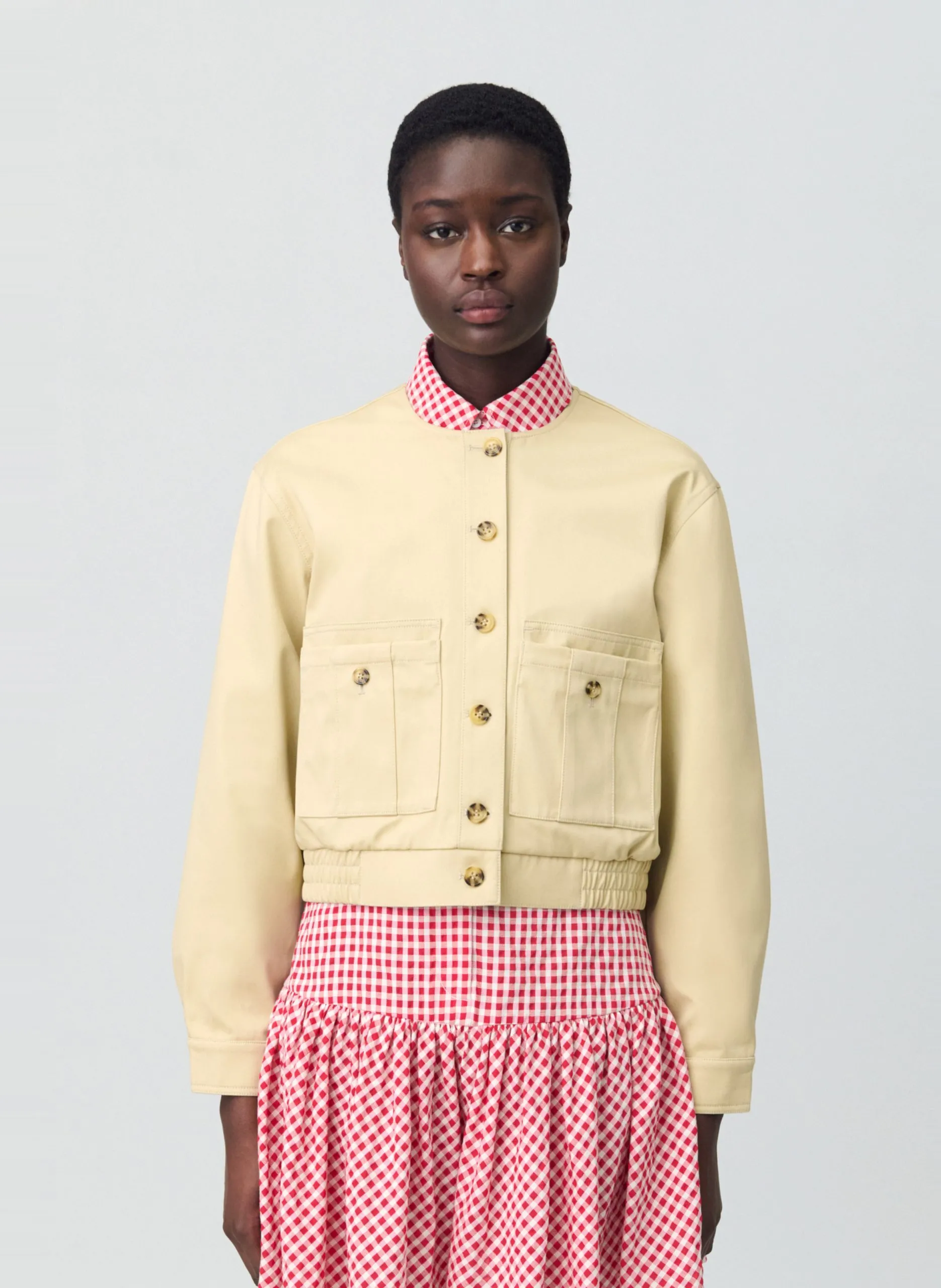 Baumwollblouson mit Rundhalsausschnitt Beige