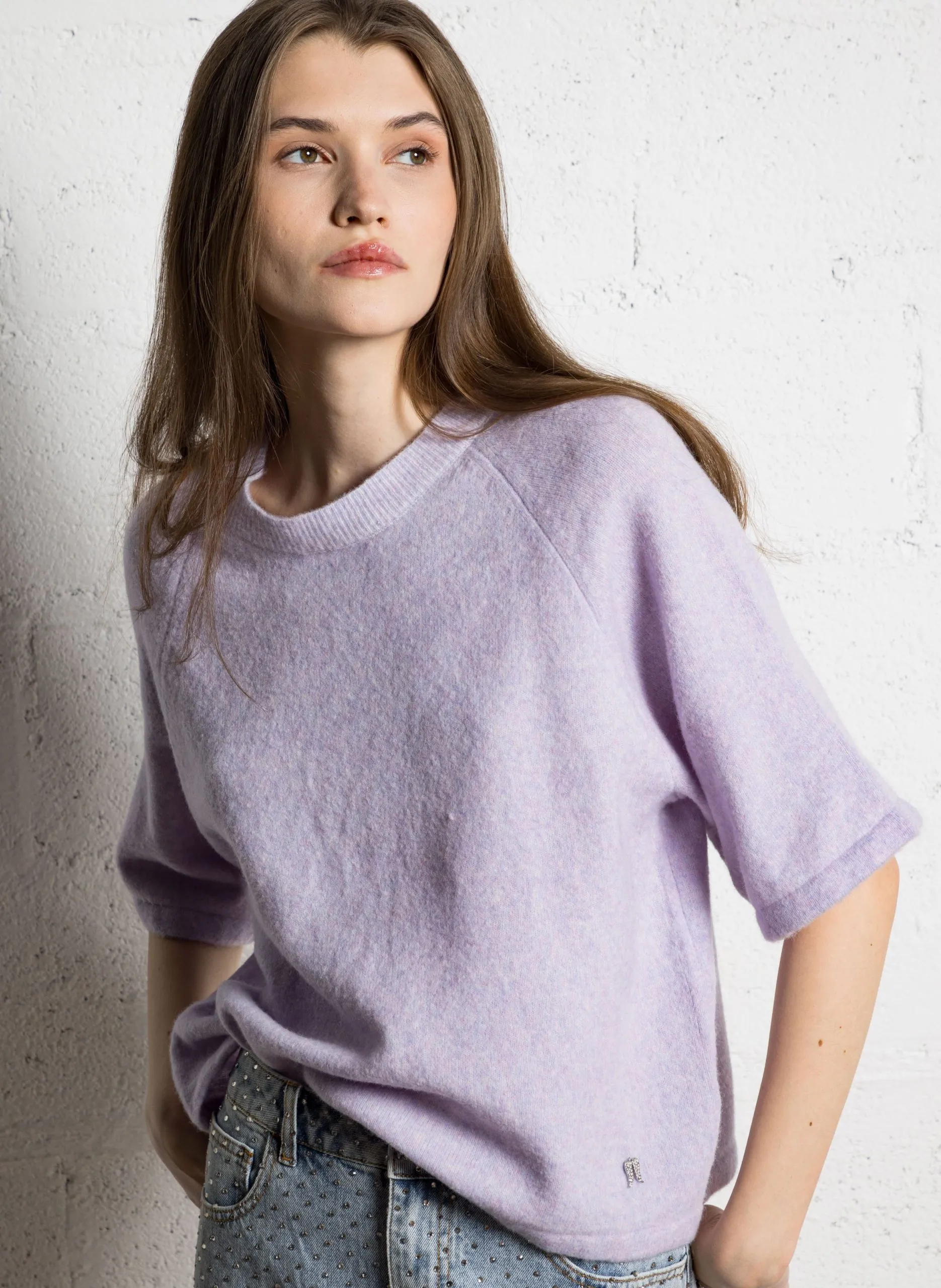 Kurzarm-Pullover aus Wollmischung Violett MANDREA