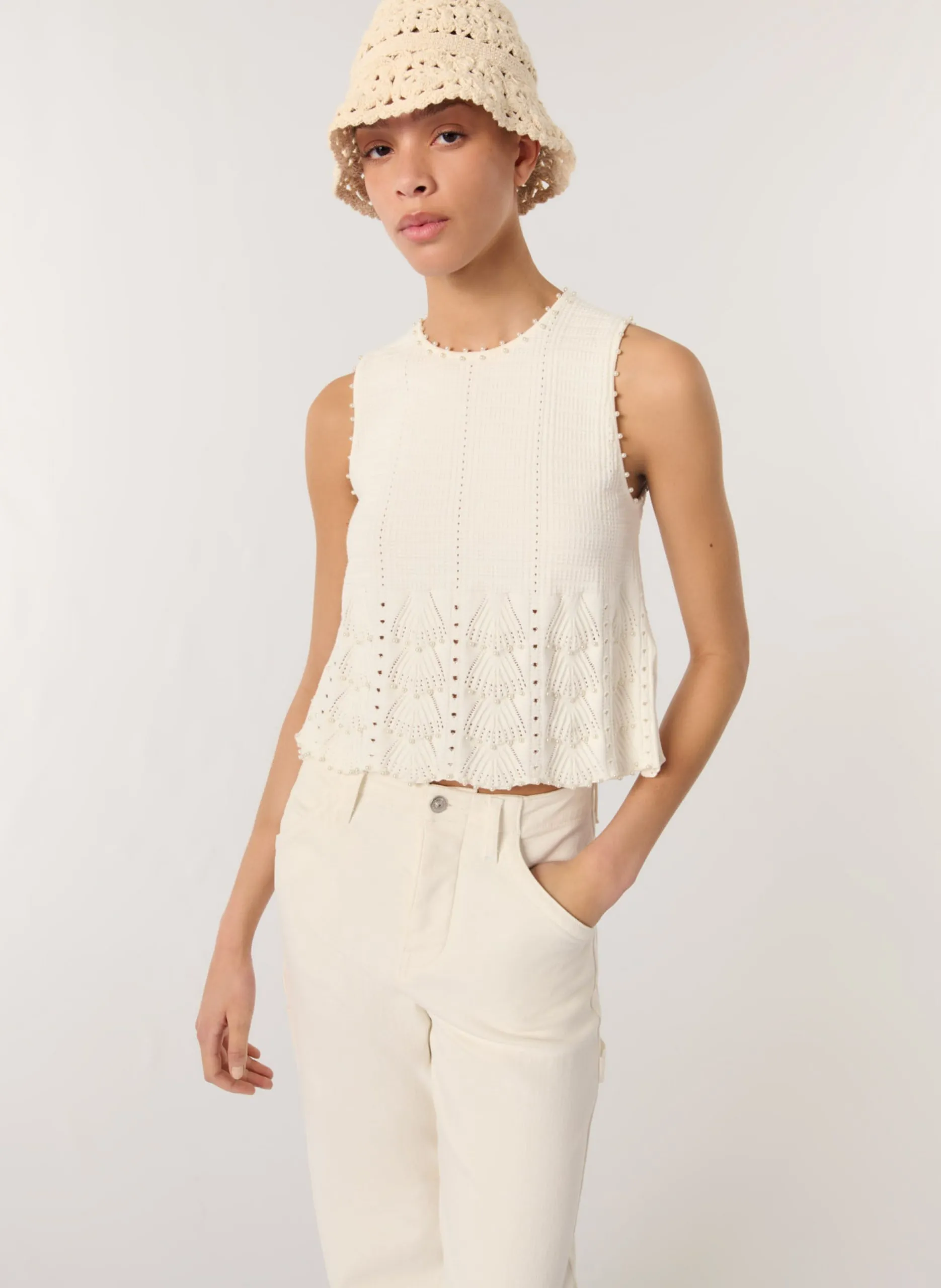 Gerade geschnittenes Top aus Baumwoll-Mix Weiss