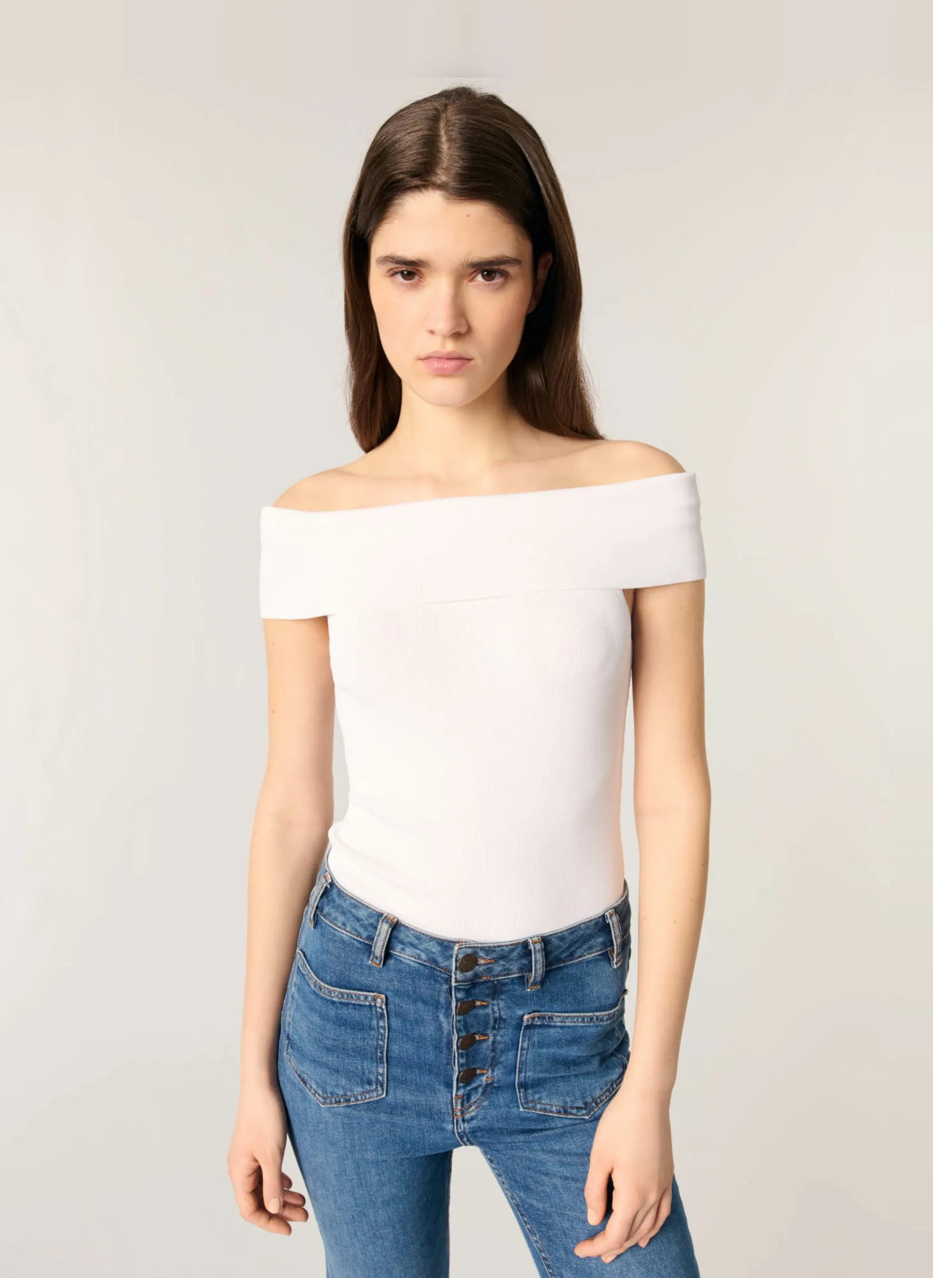 Top mit Bardot-Ausschnitt Weiss