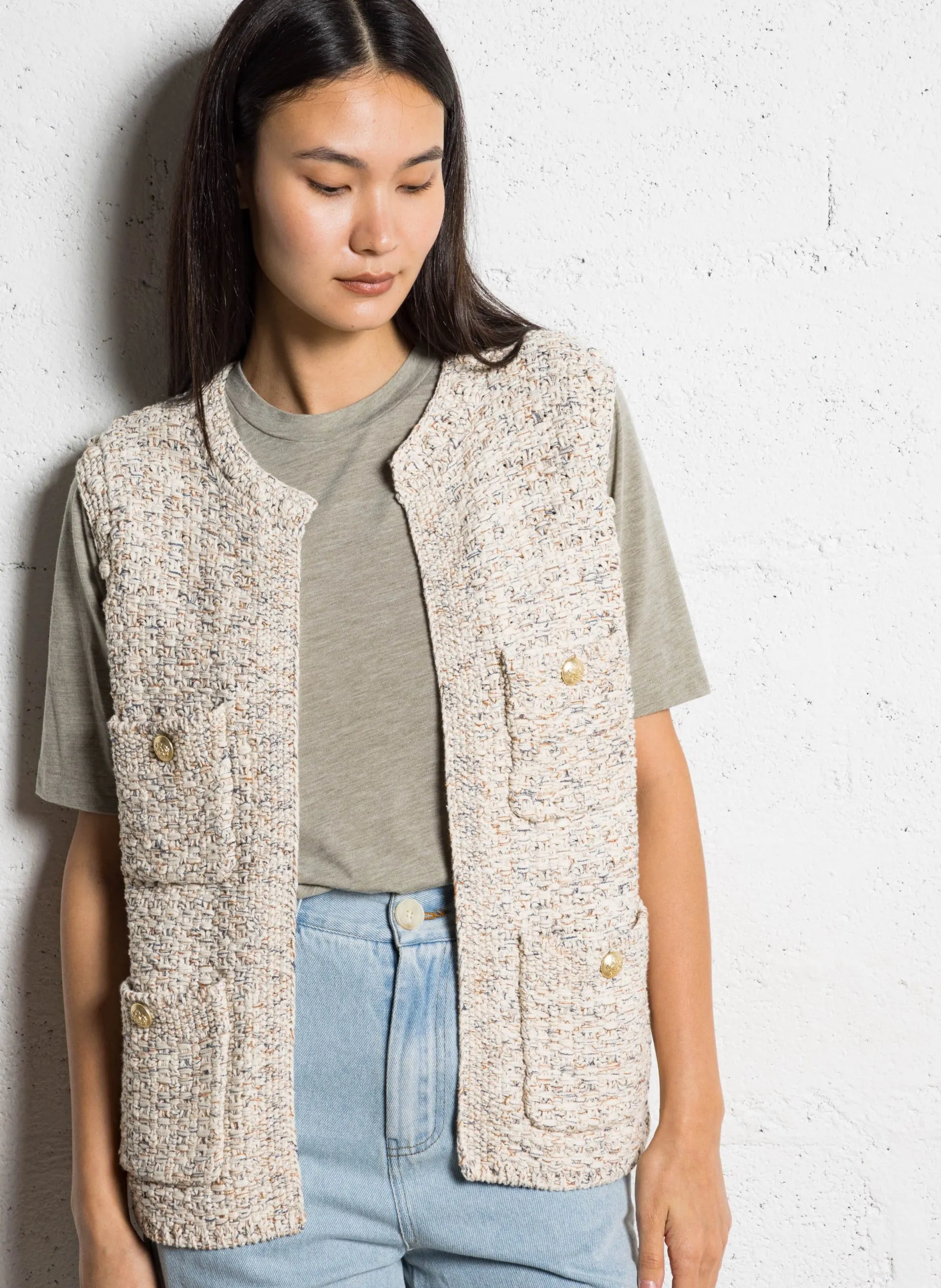 Ärmellose Weste mit Taschen Beige STEFFIE