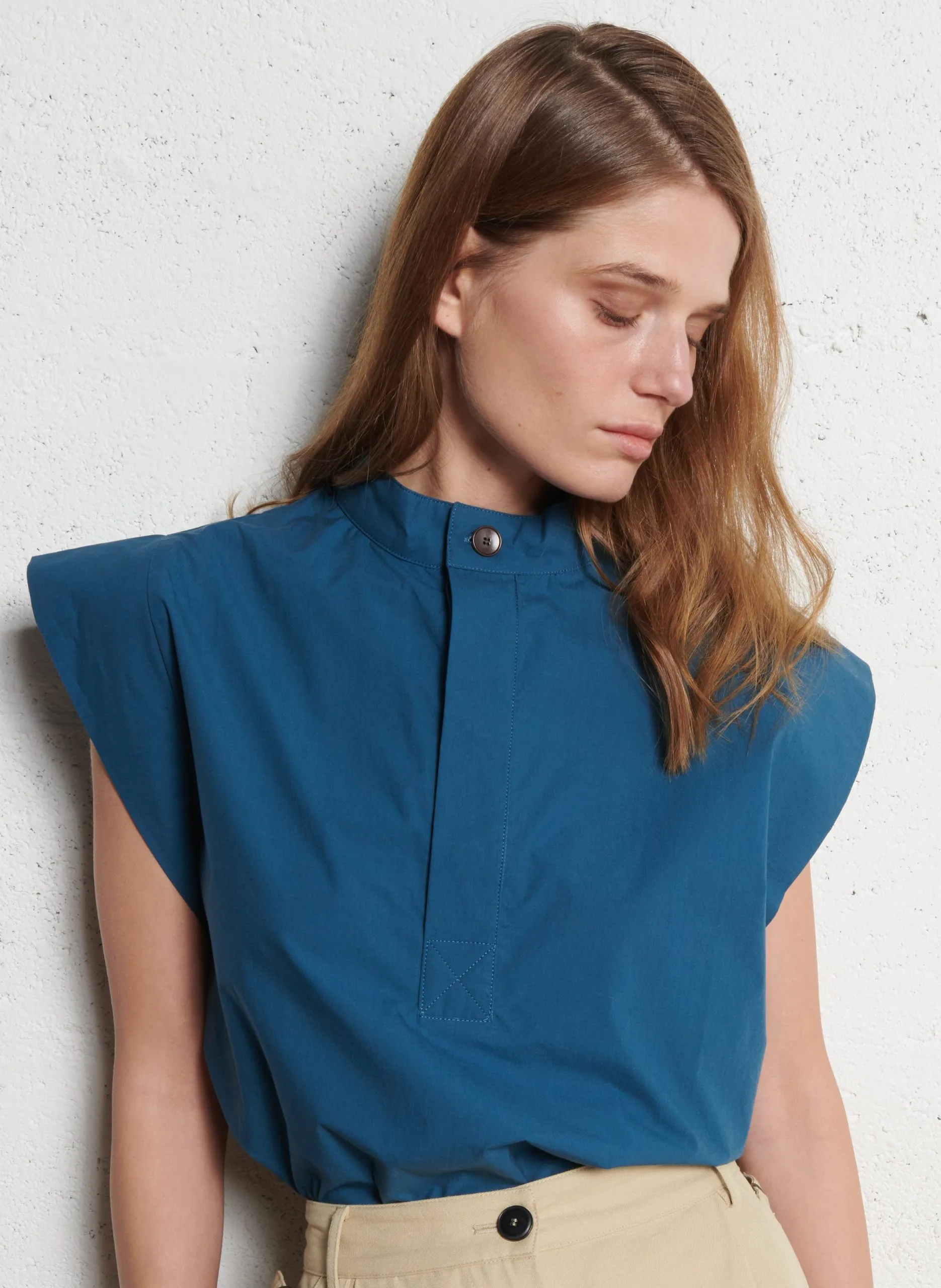 Ärmelloses Oberteil aus Baumwoll-Popeline Blau CORINTHE