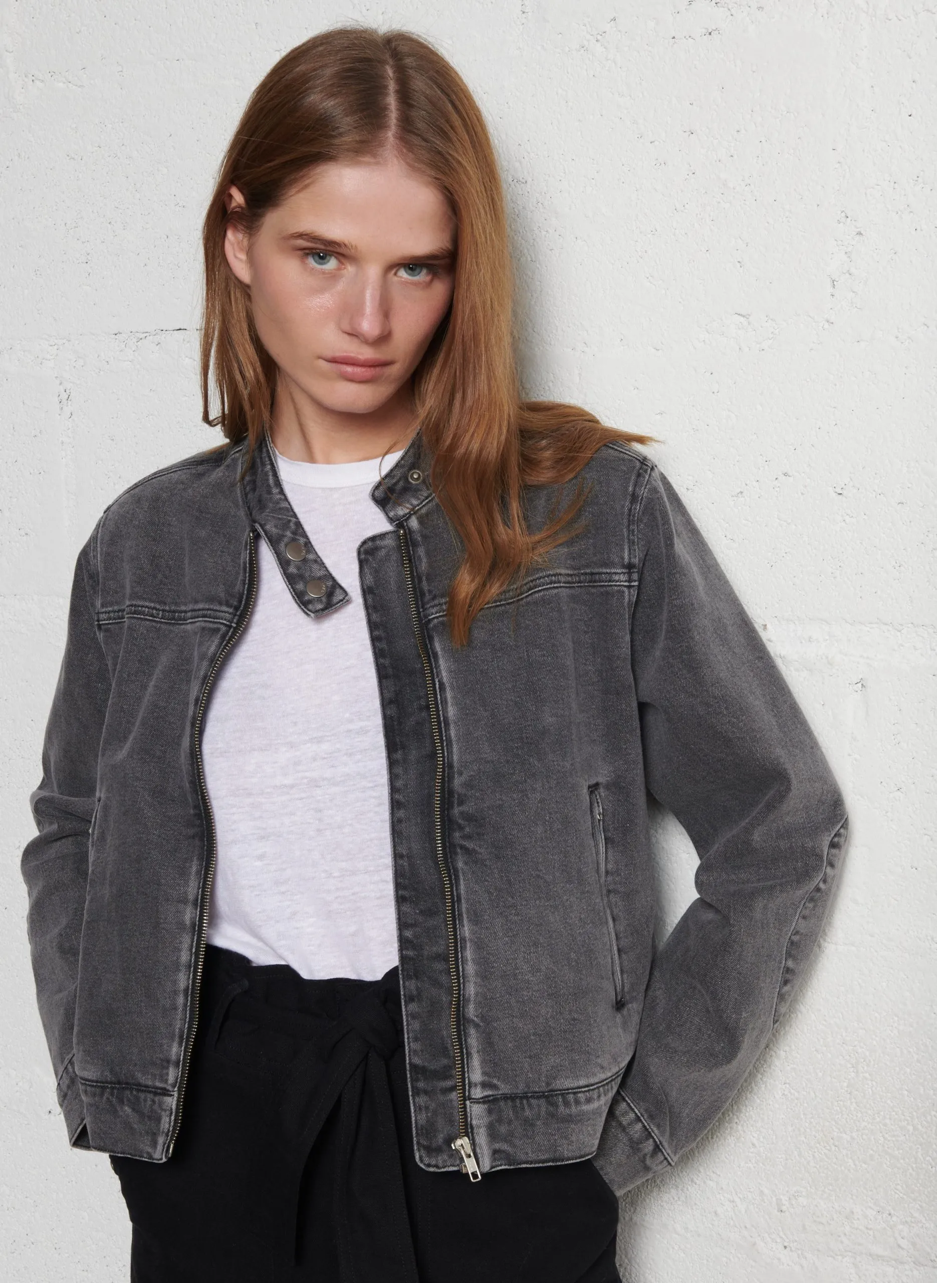 Gerade geschnittene Jacke aus Baumwoll-Mix Grau