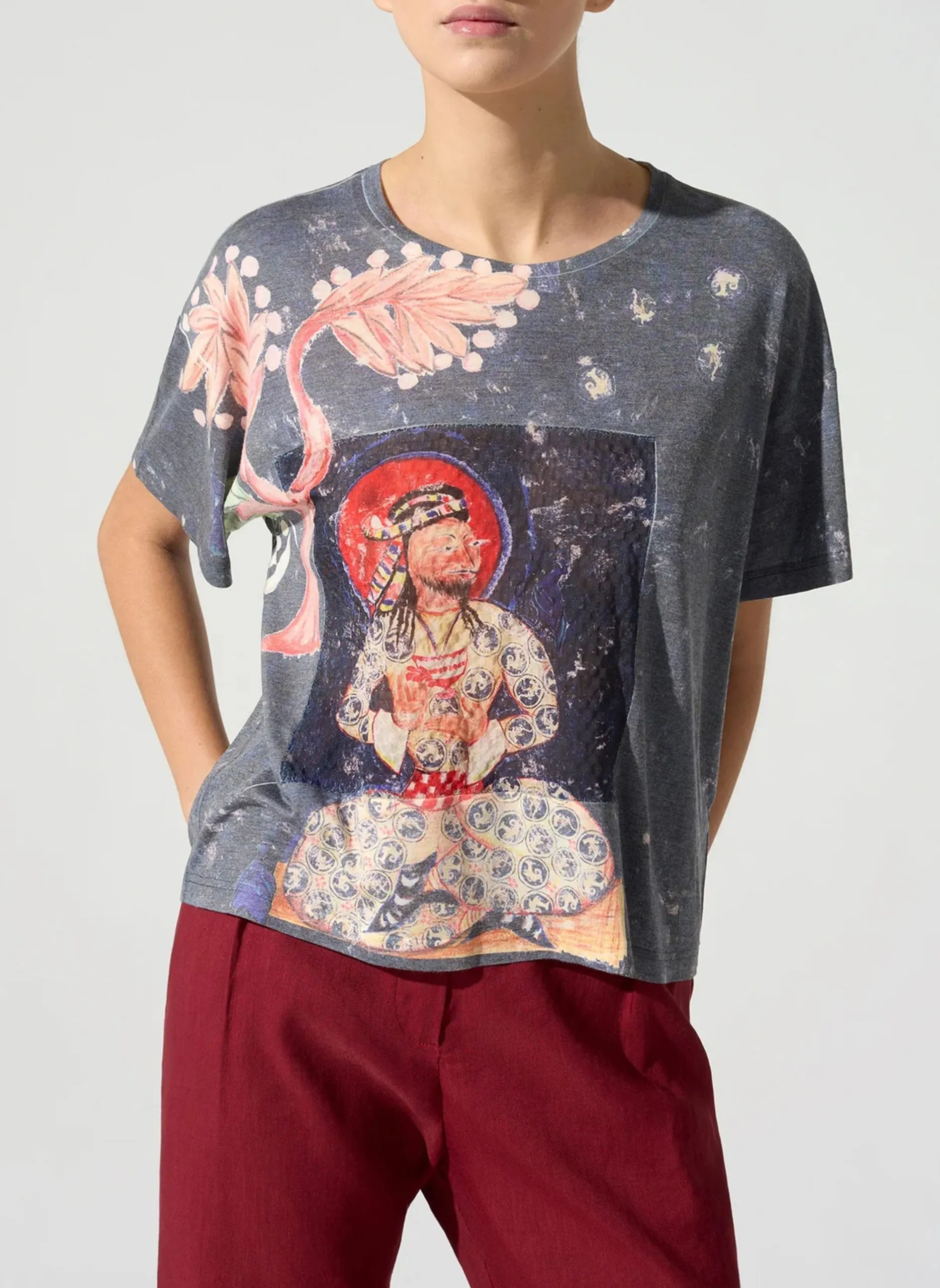 Weit geschnittenes T-Shirt mit Rundhalsausschnitt Blau