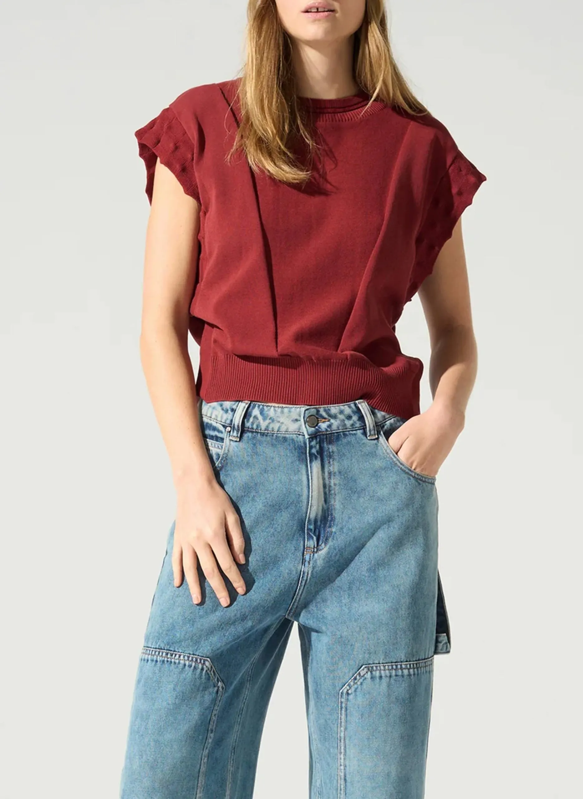 Weiter Rundhalspullover aus Baumwoll-Mix Braun