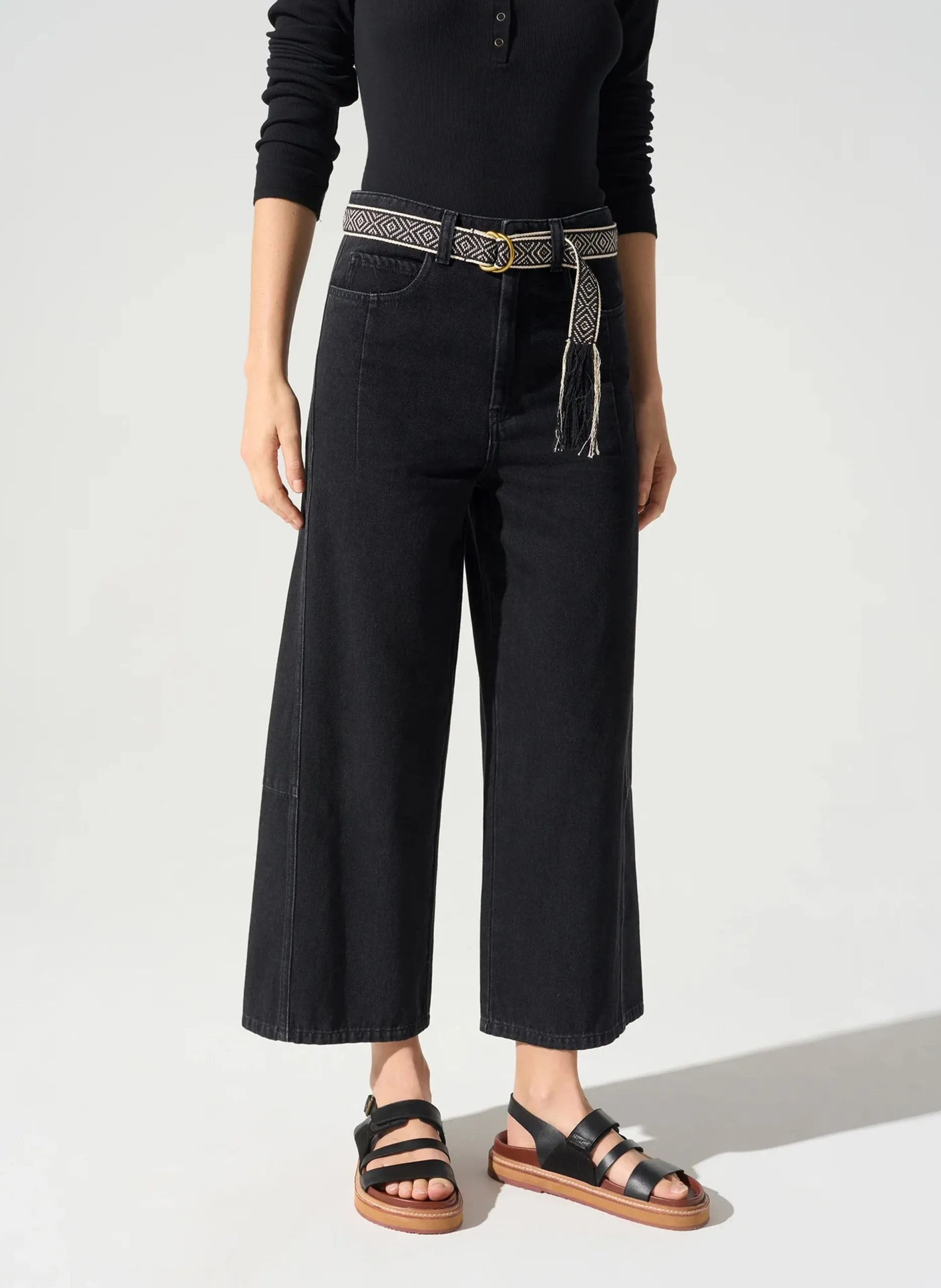 Weite High Waist Jeans Schwarz