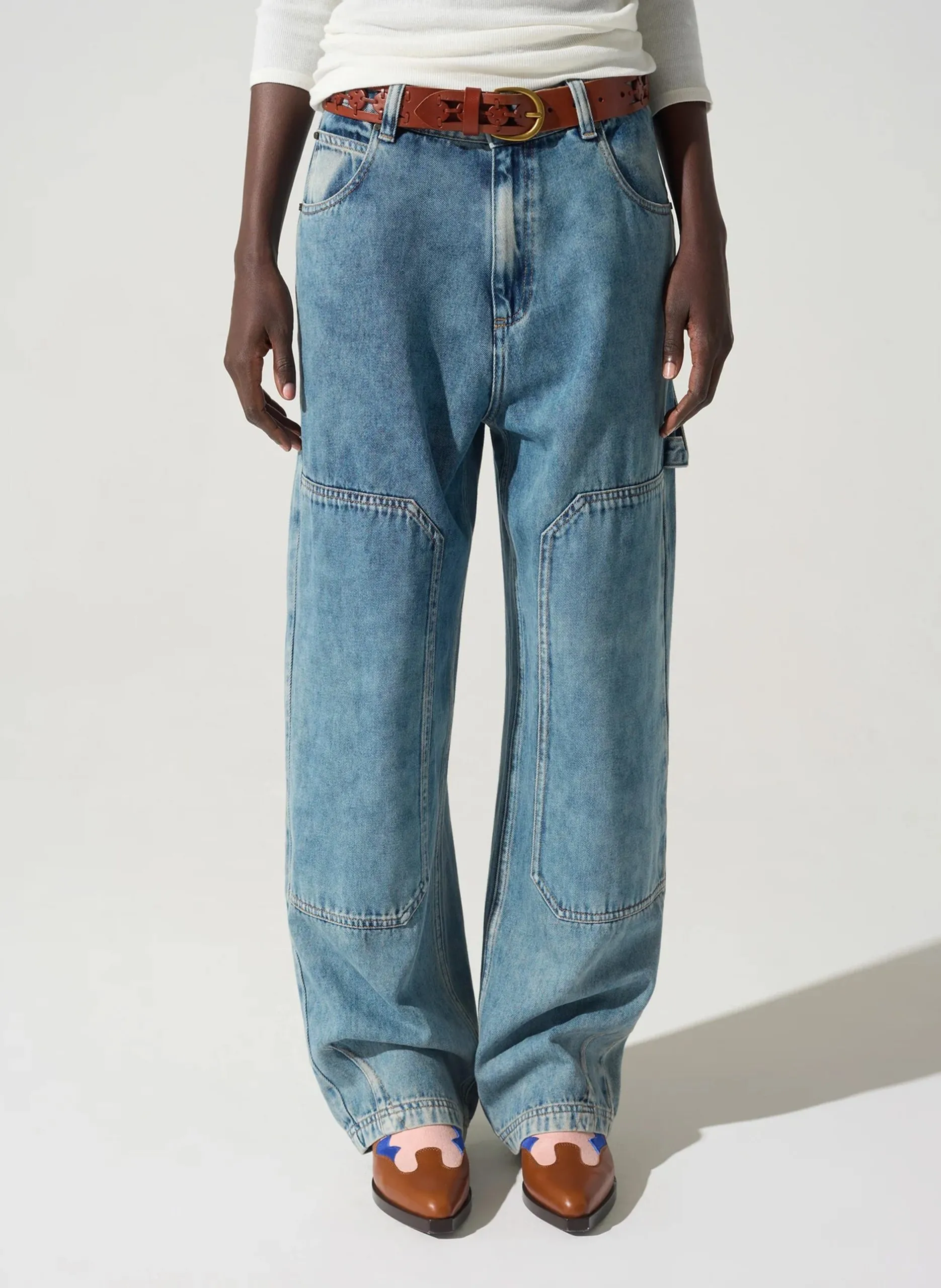 Stone Washed High Waist Jeans Blau