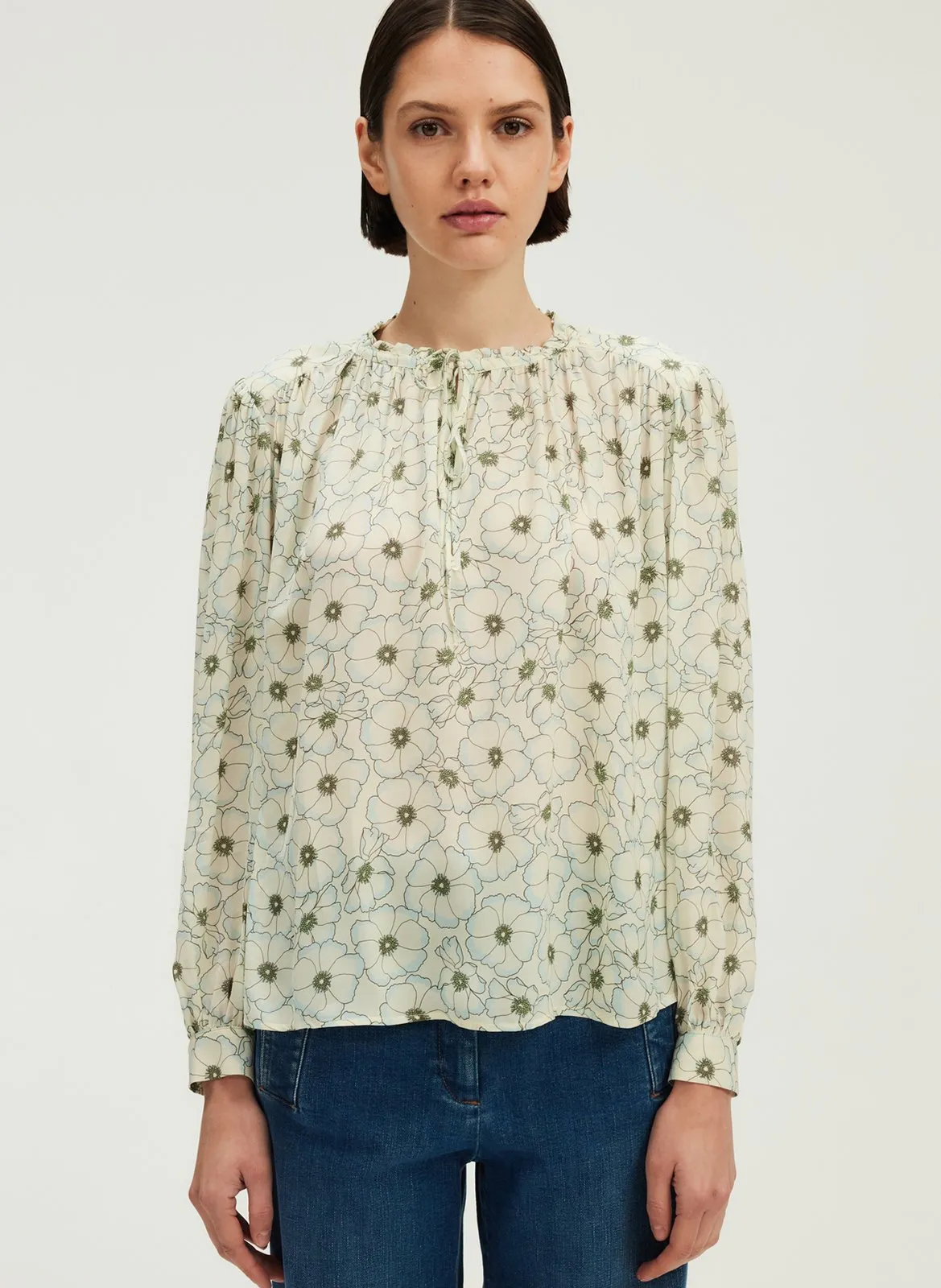 Weit geschnittene Rundhals-Bluse Blau ULYSSIA