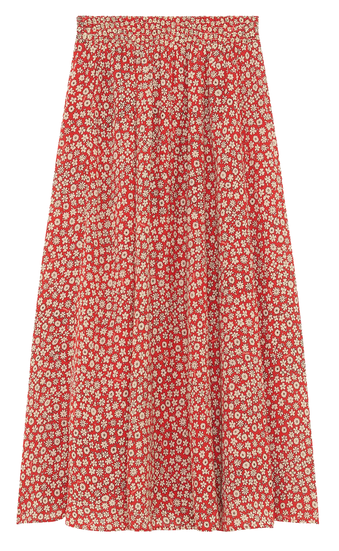 Ausgestellter knielanger Blumenrock Rot VALIA