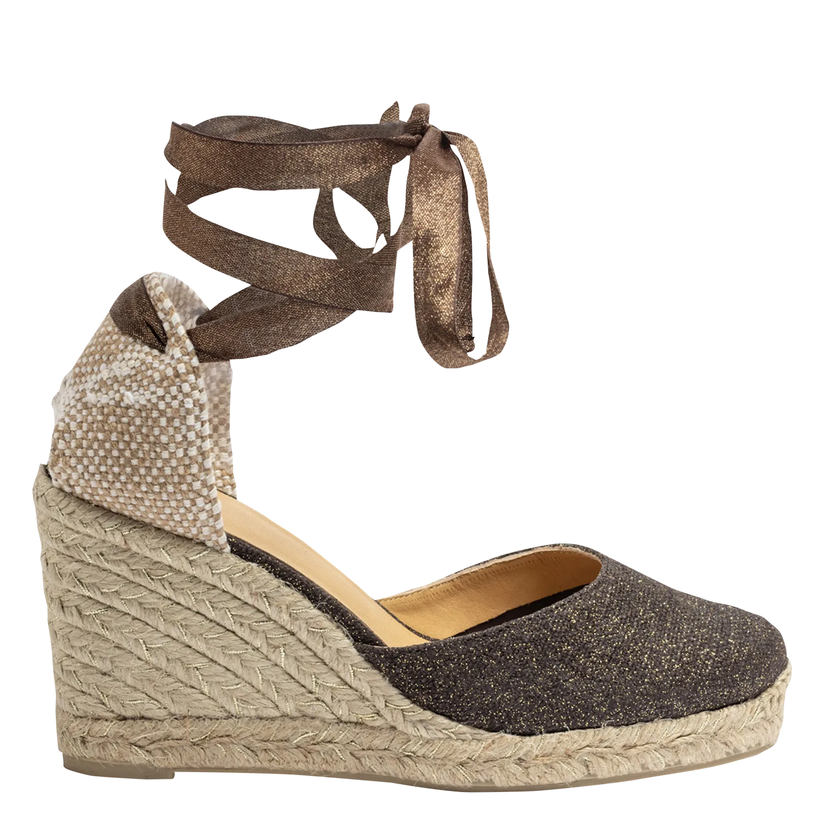 Espadrilles mit Keilabsatz aus Leinen und Baumwolle Braun CARINA