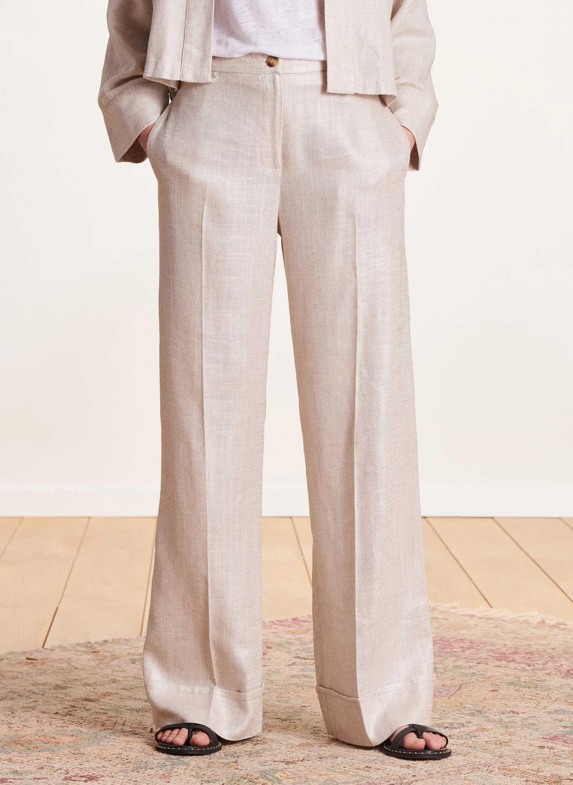 Gerade geschnittene Leinenhose Beige