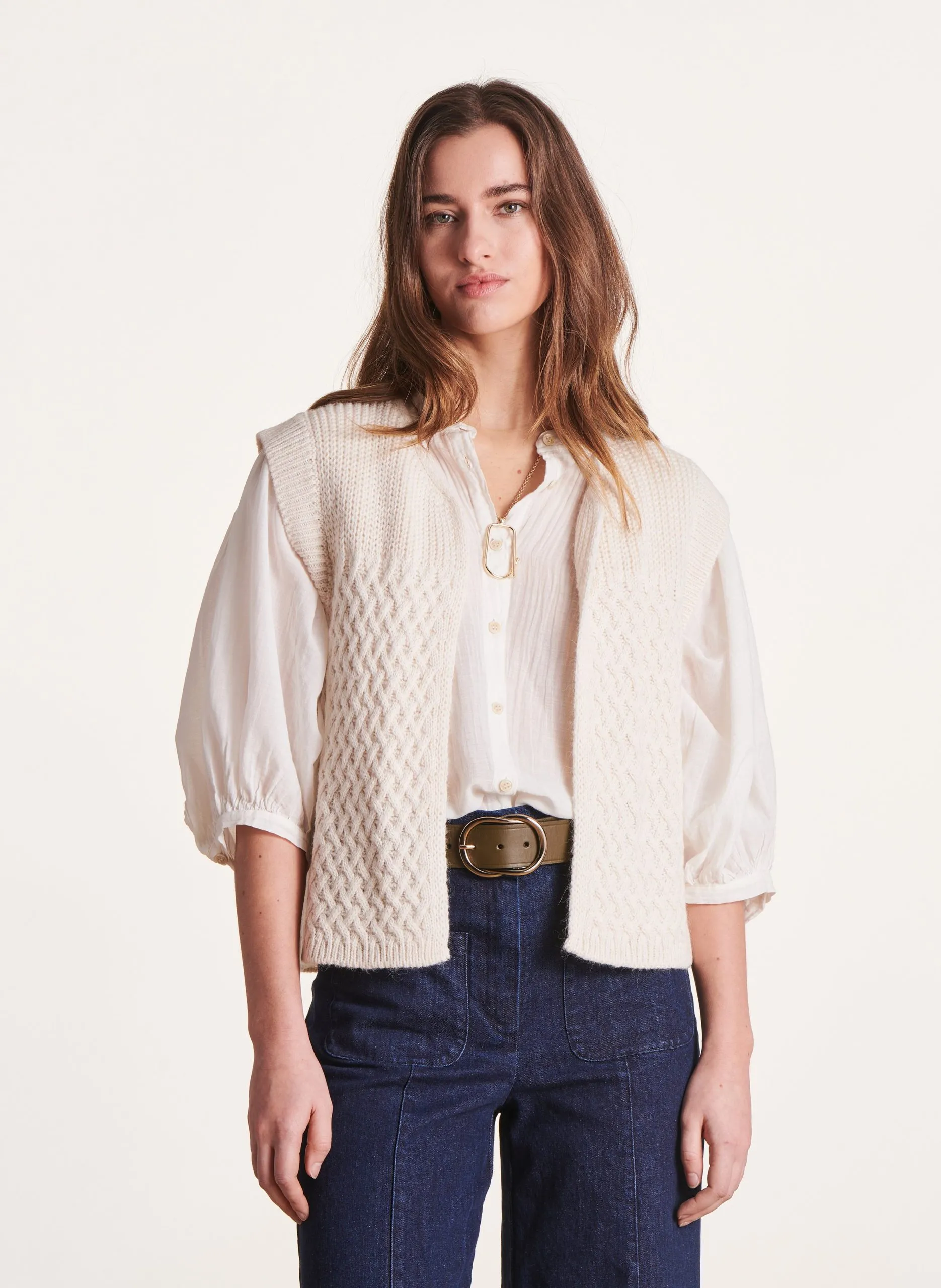 Ärmellose Strickweste Weiss