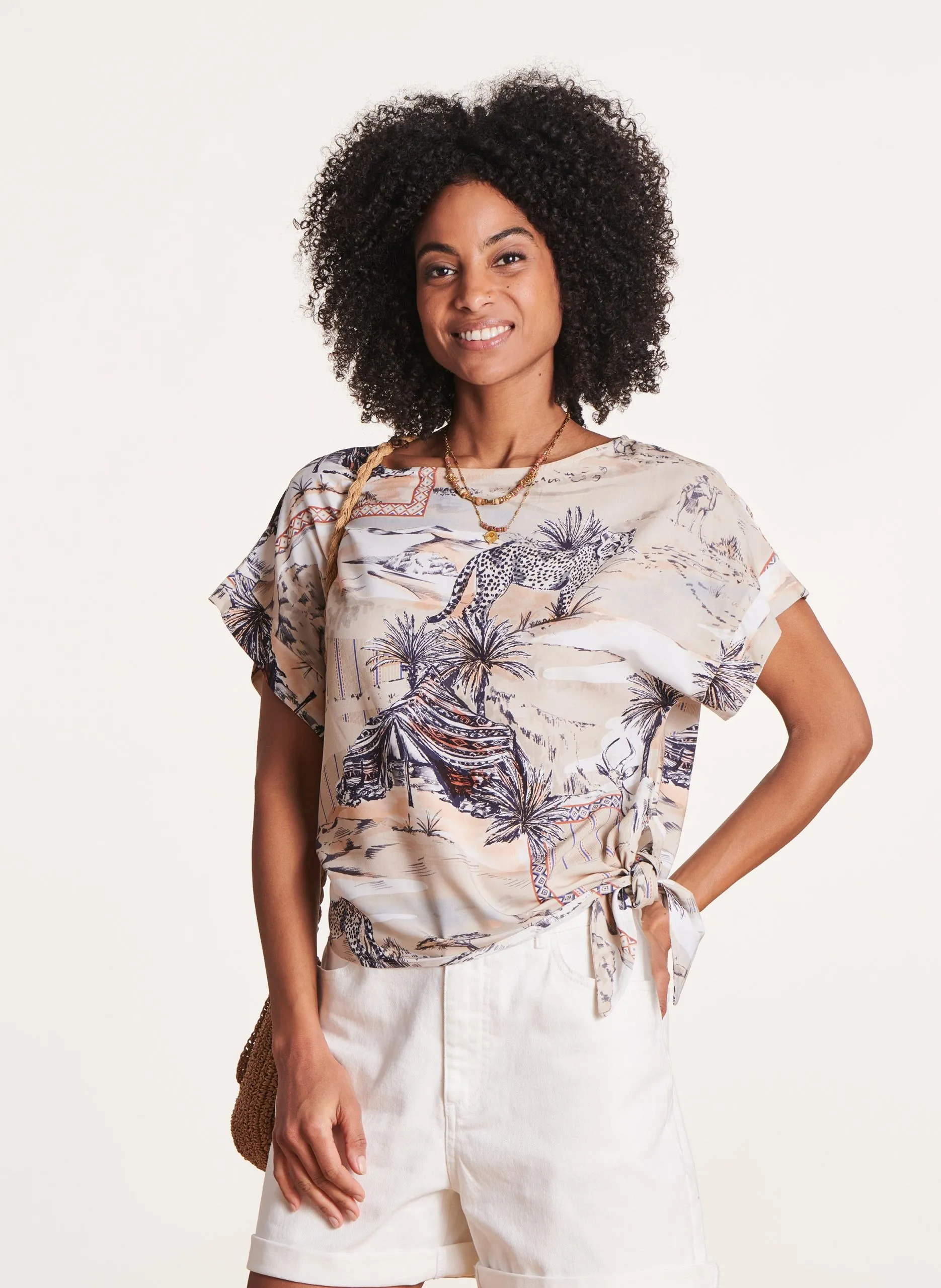 T-Shirt zum Binden an der Seite Beige