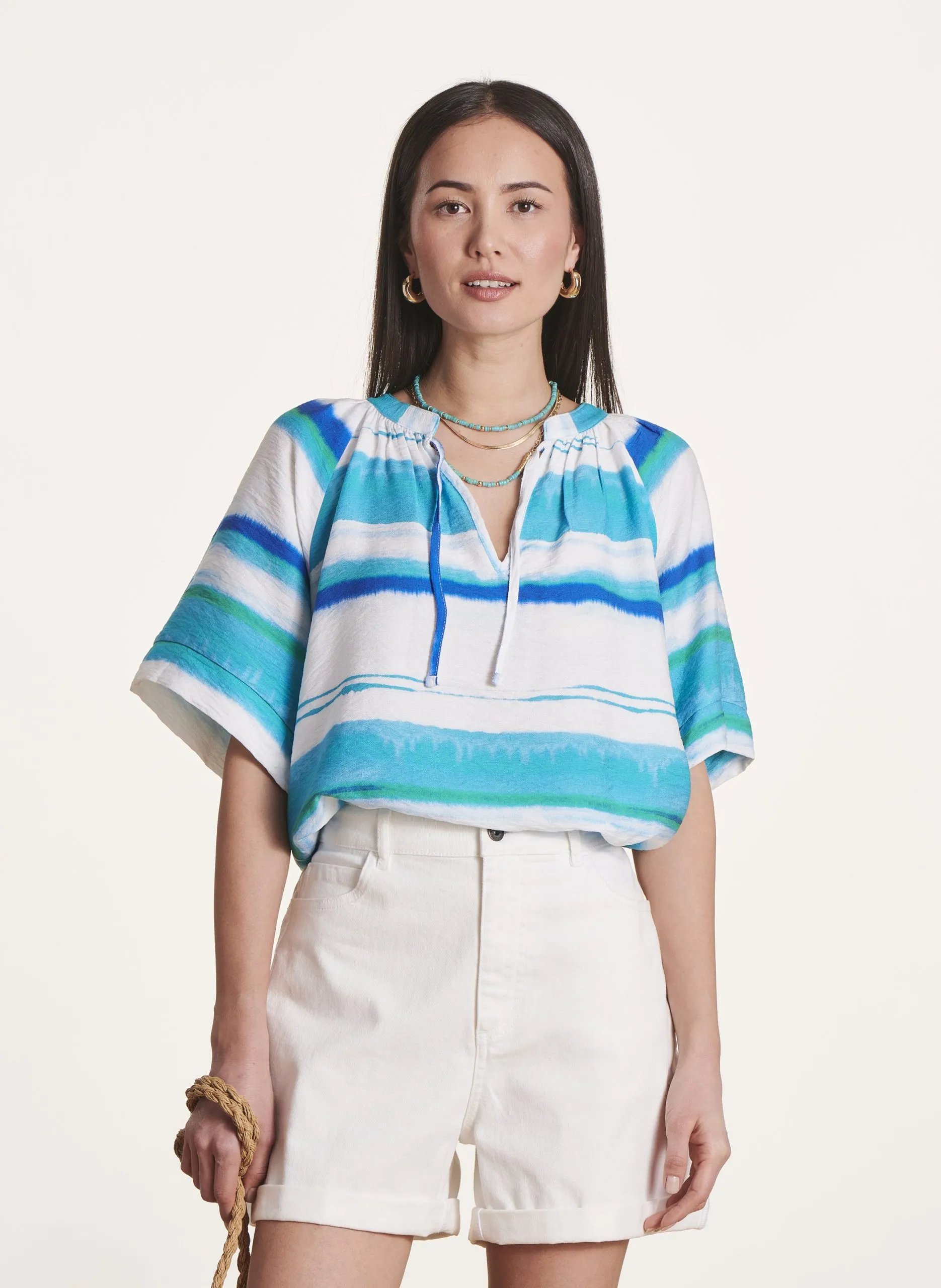 Weites Top mit kurzen Ärmeln Blau