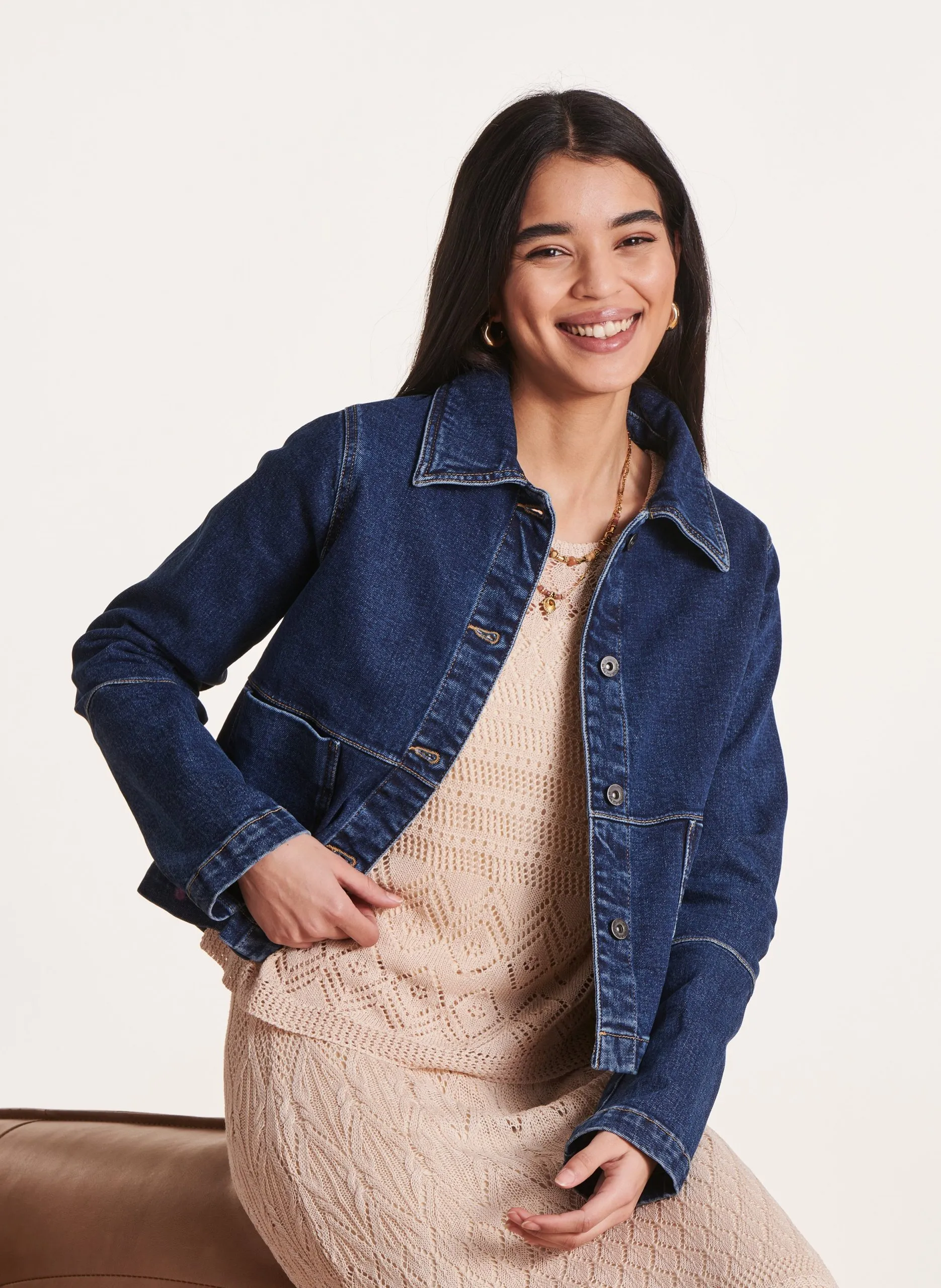 Bio-Baumwoll-Denimhemdjacke Blau