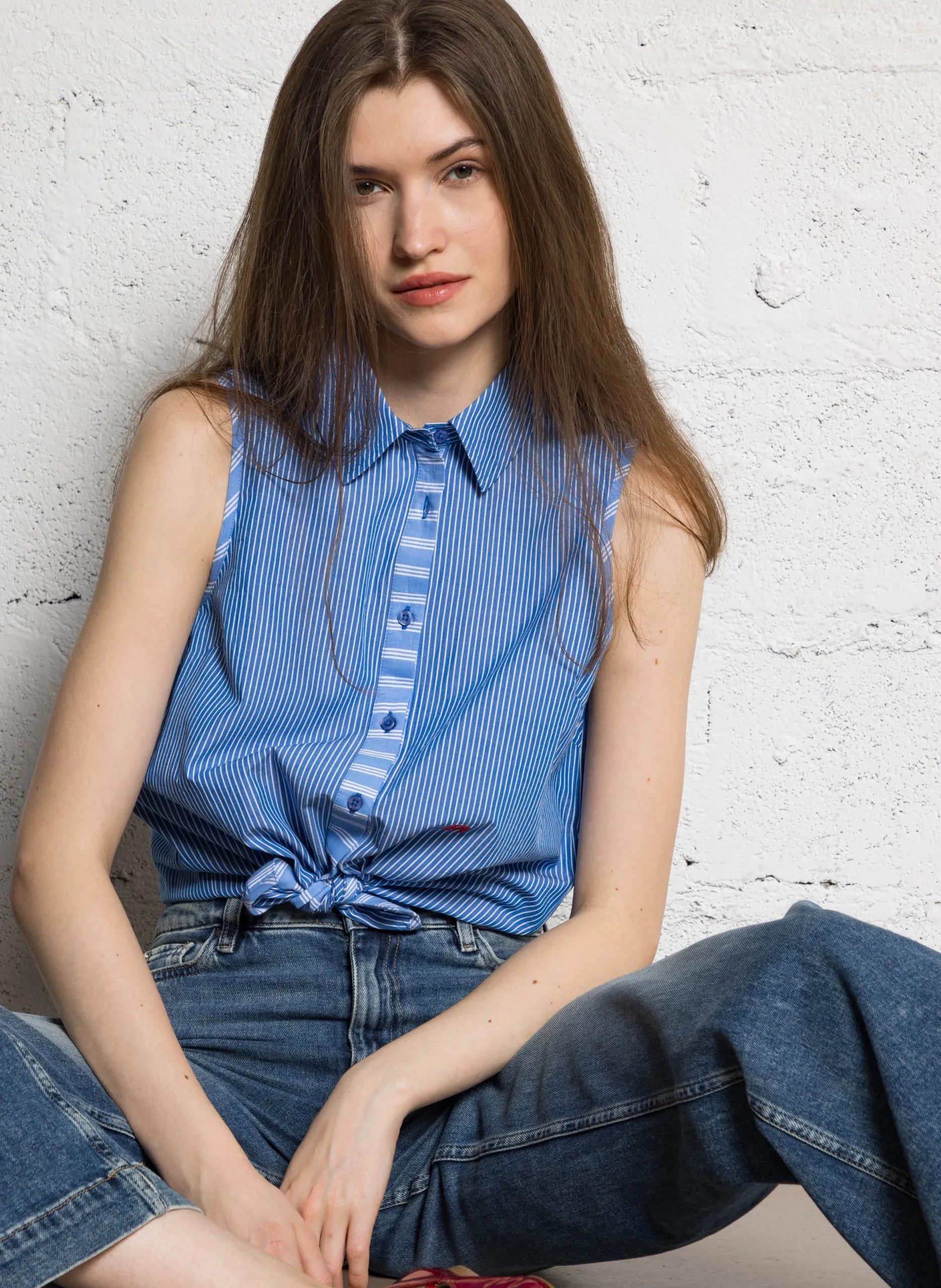 Gerade geschnittene Baumwollbluse mit Streifen Blau TAHITI