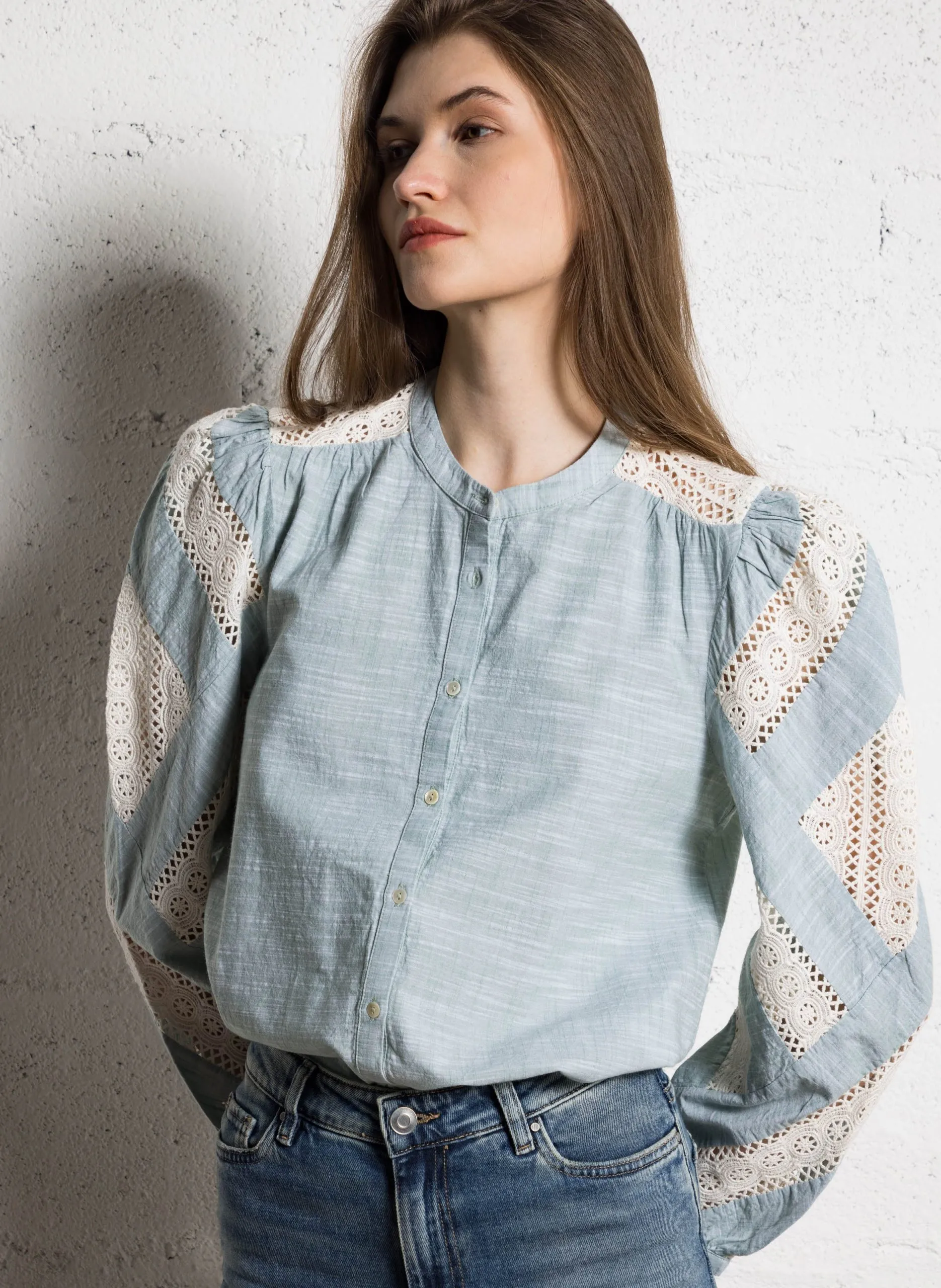 Baumwollbluse mit Rundhalsausschnitt Grun CATHEL