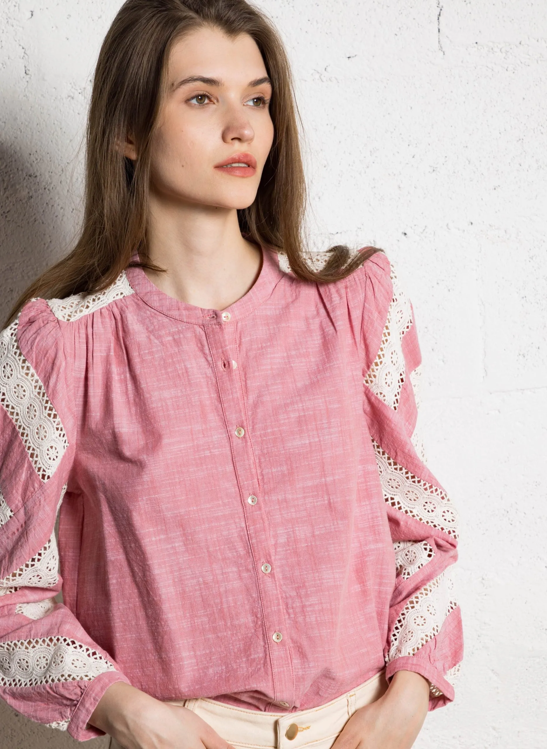 Baumwollbluse mit Rundhalsausschnitt Rosa CATHEL