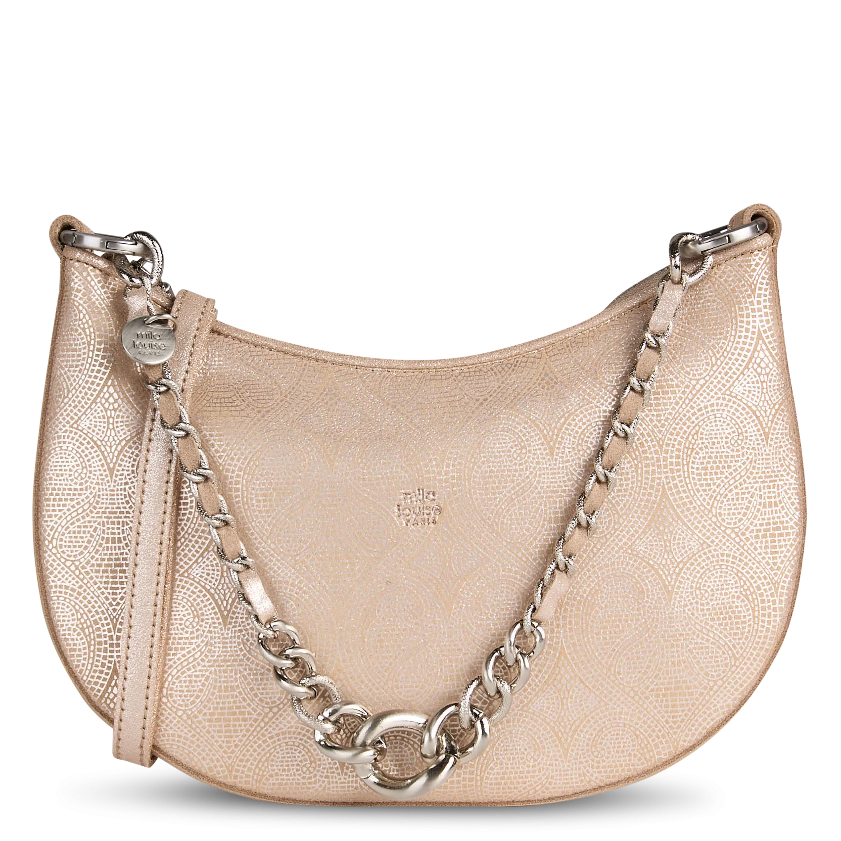 Einfarbige Handtasche aus Leder Beige NELIA