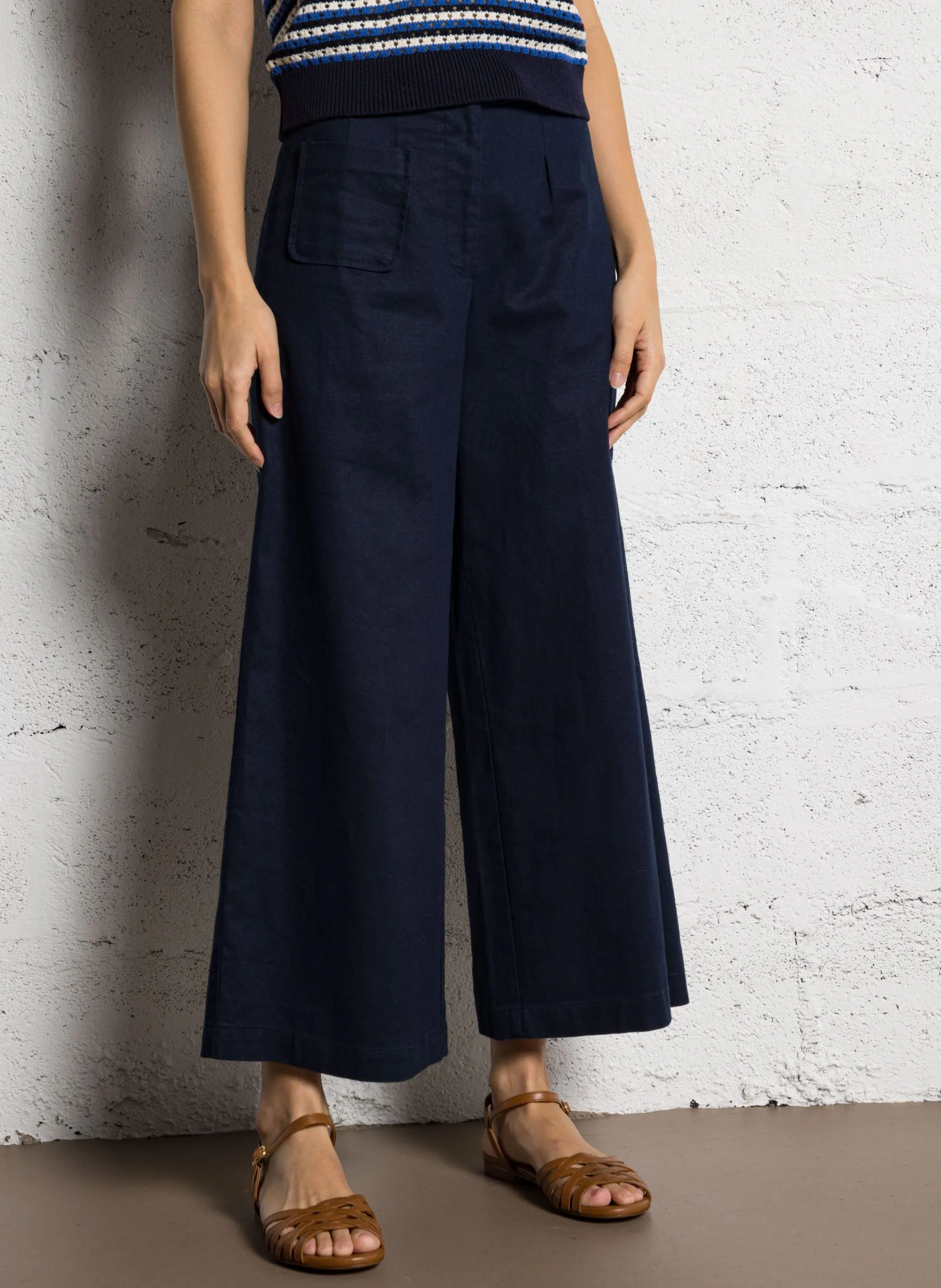 Weites Hosenbein mit Tasche Blau