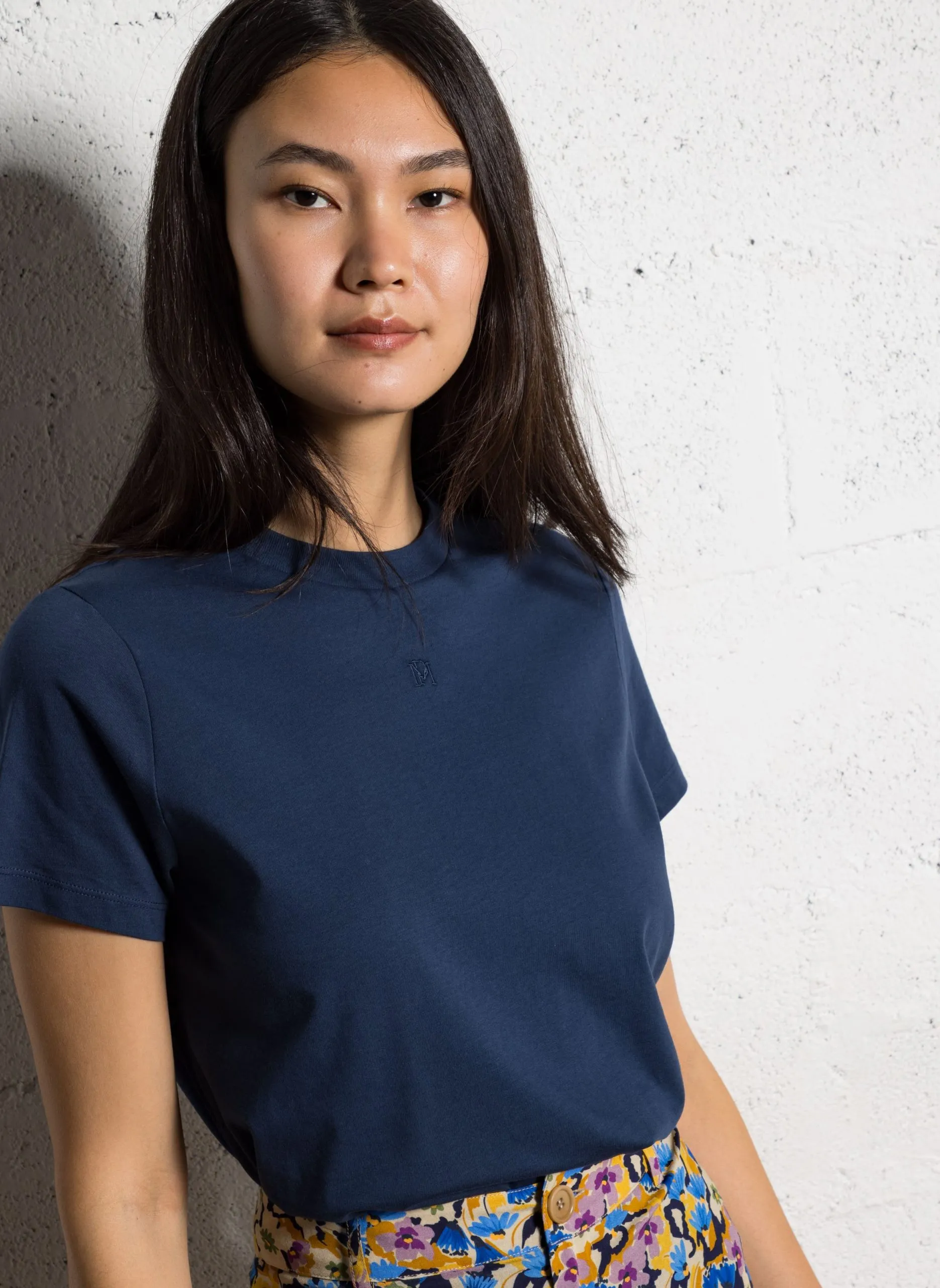 Gerade geschnittenes Rundhals-T-Shirt aus Baumwolle Blau TSHIRT