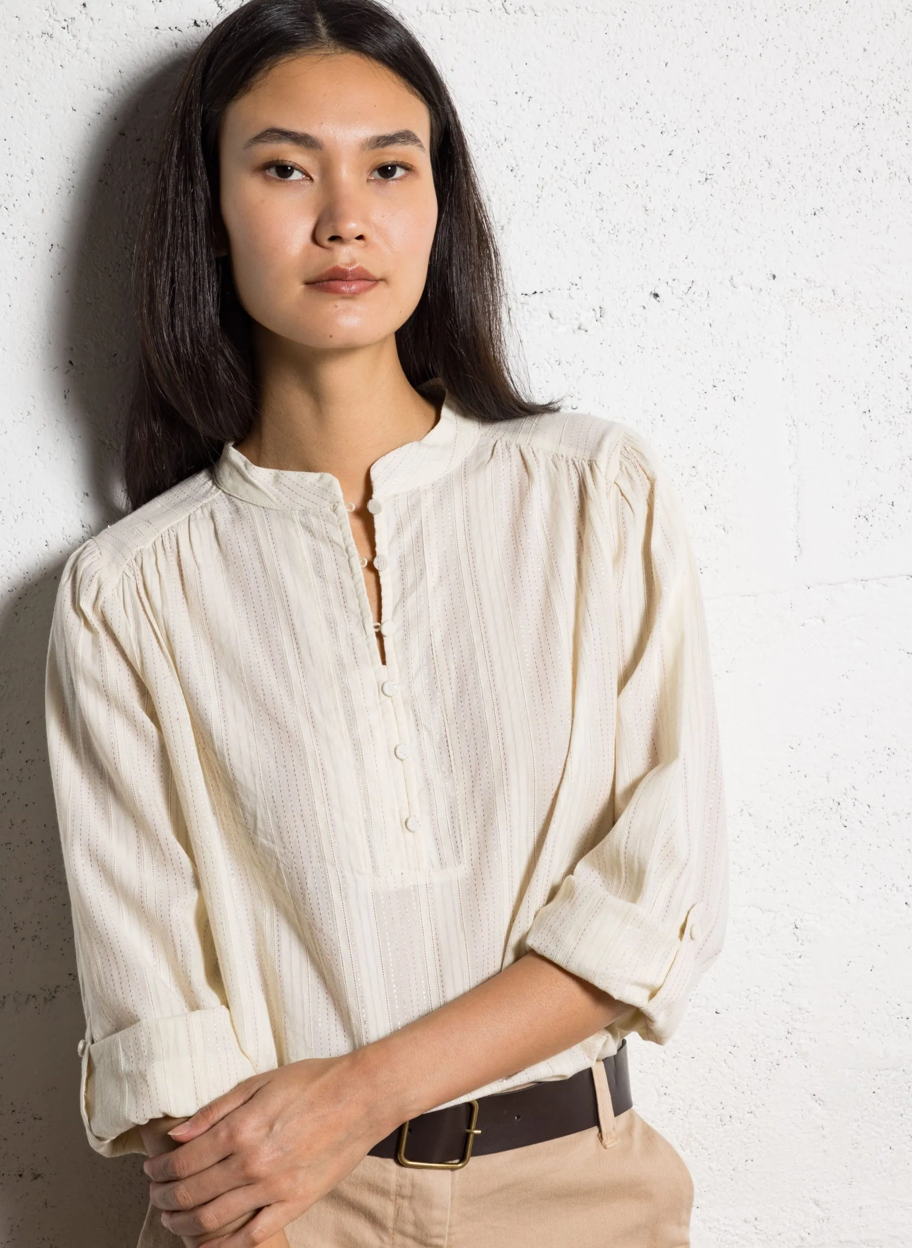 Weite Baumwollbluse Beige