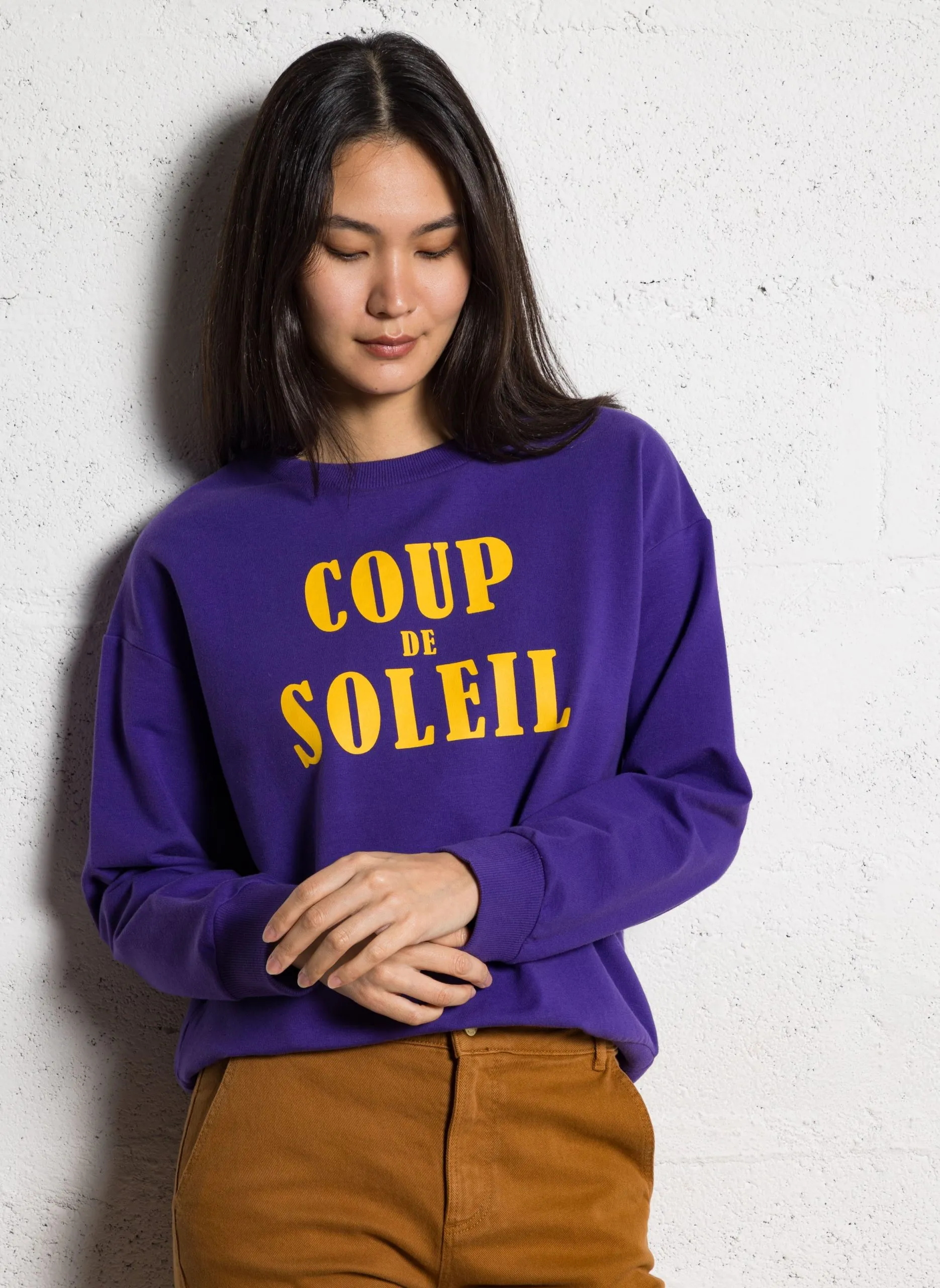 Oversize-Sweatshirt aus Baumwoll-Mix mit Rundhalsausschnitt Violett