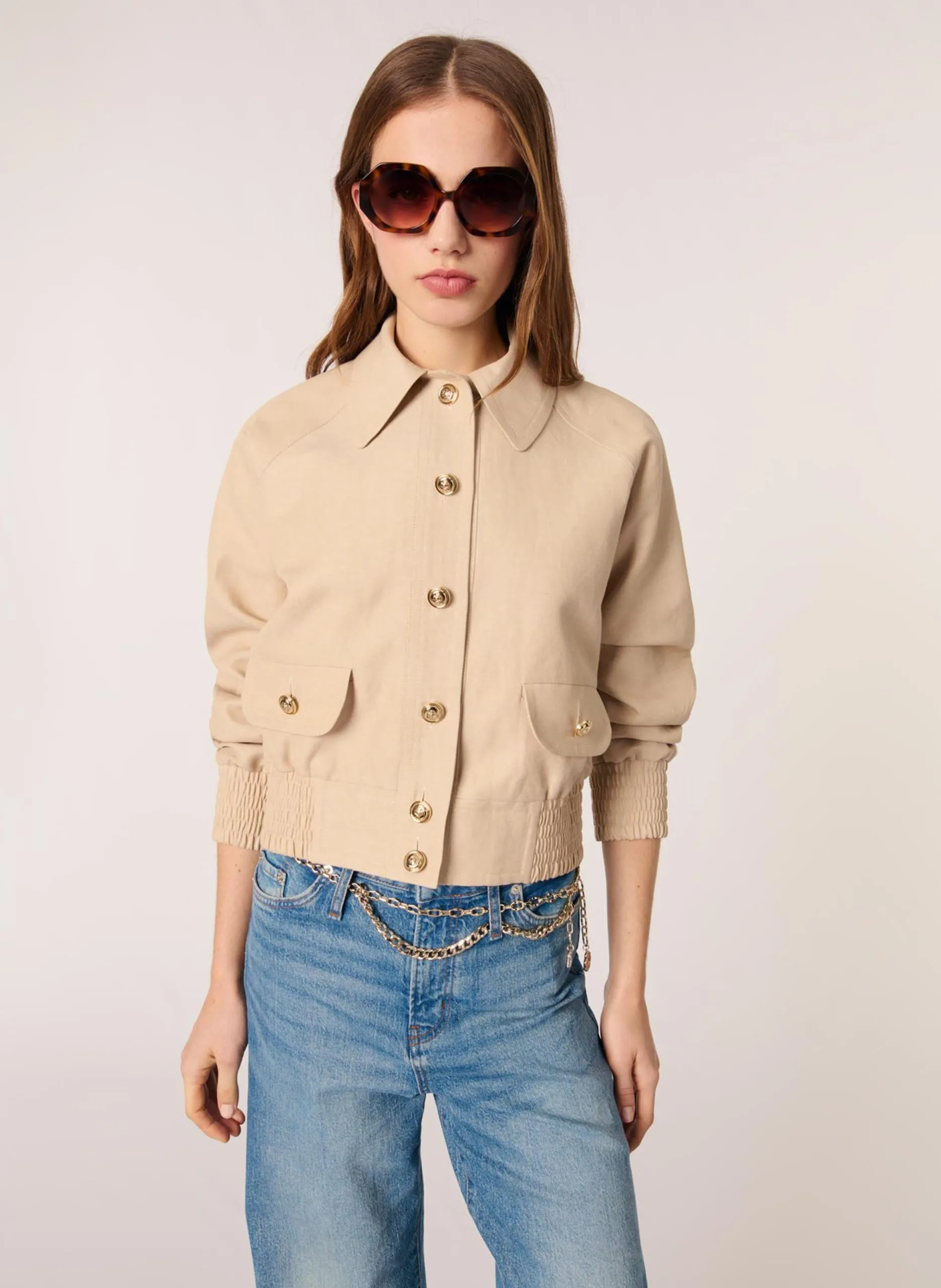 Gerader Blouson aus Leinenmischung Beige