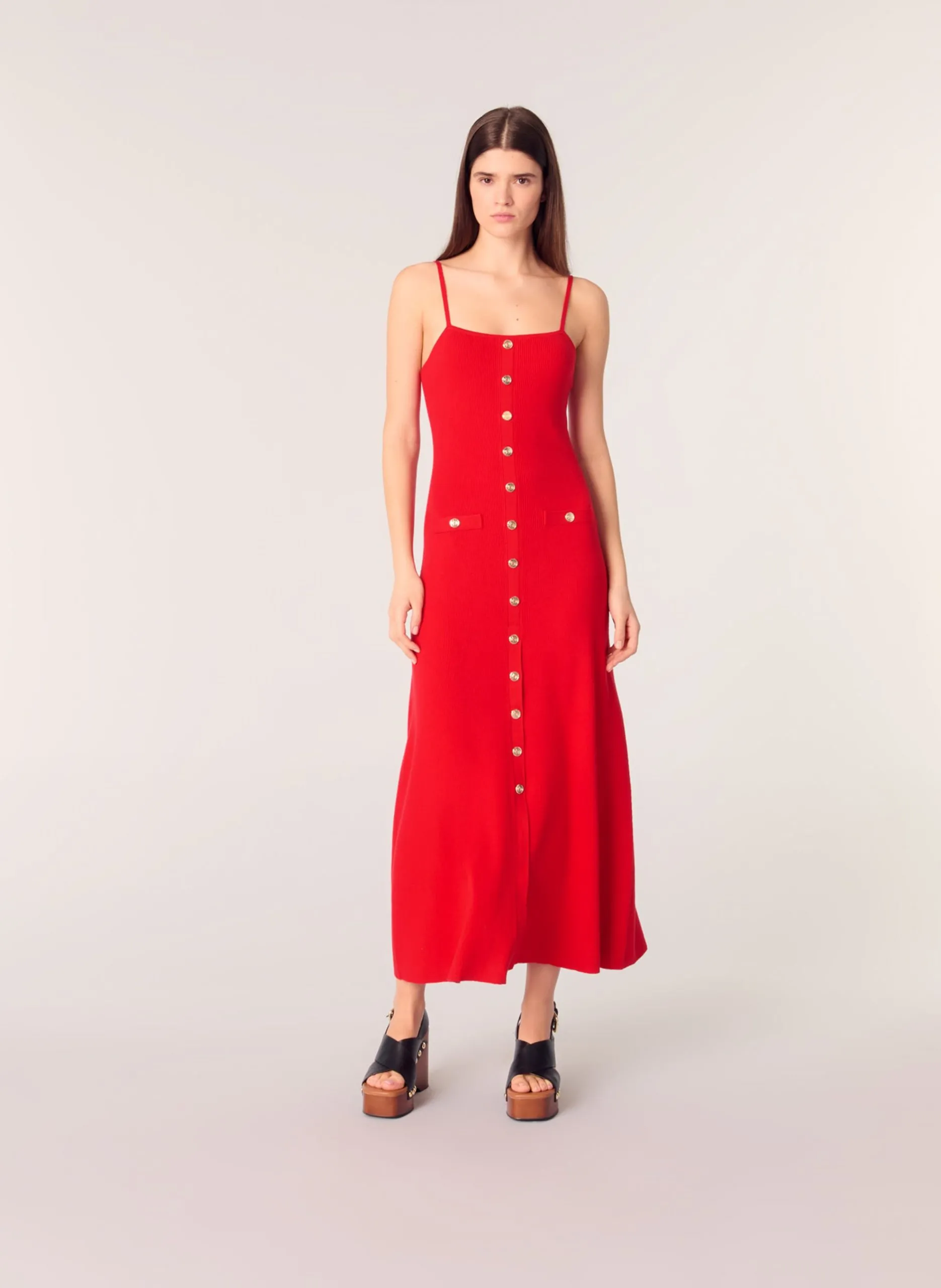 Beate - Langes Strickkleid Rot