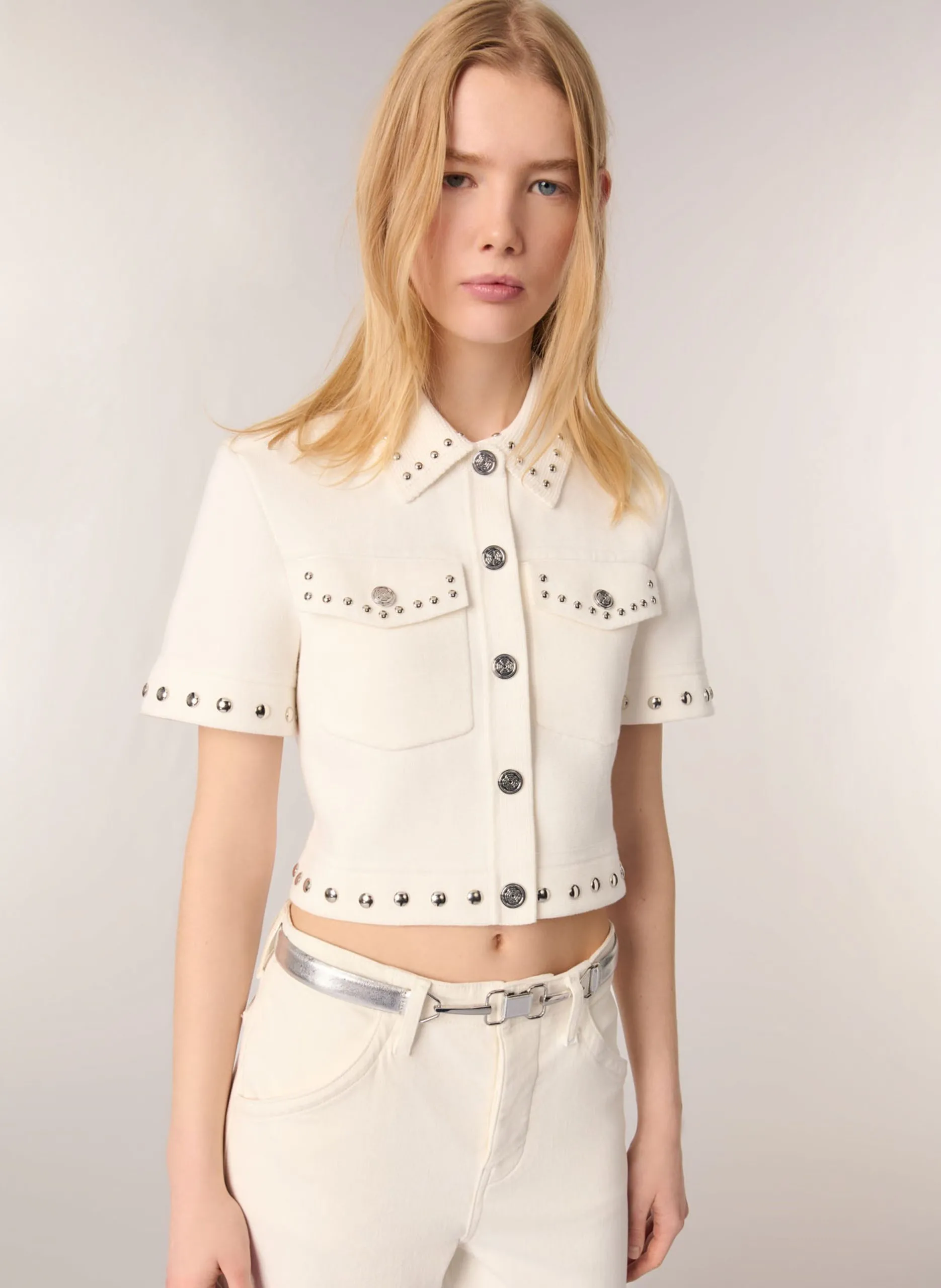 Gerader Cardigan mit klassischem Kragen aus Baumwollmischung Beige