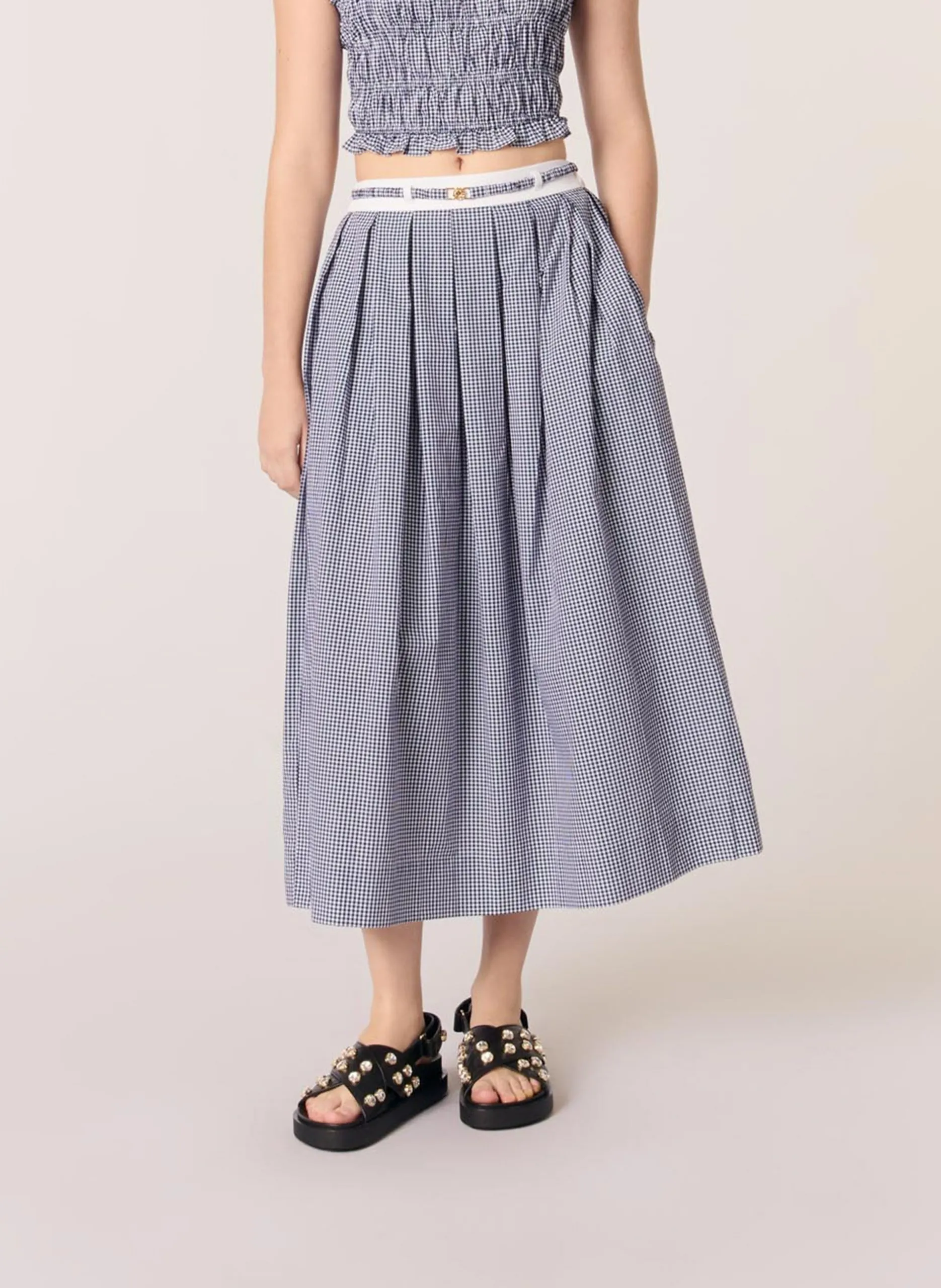 Langer Baumwollrock mit Print Blau