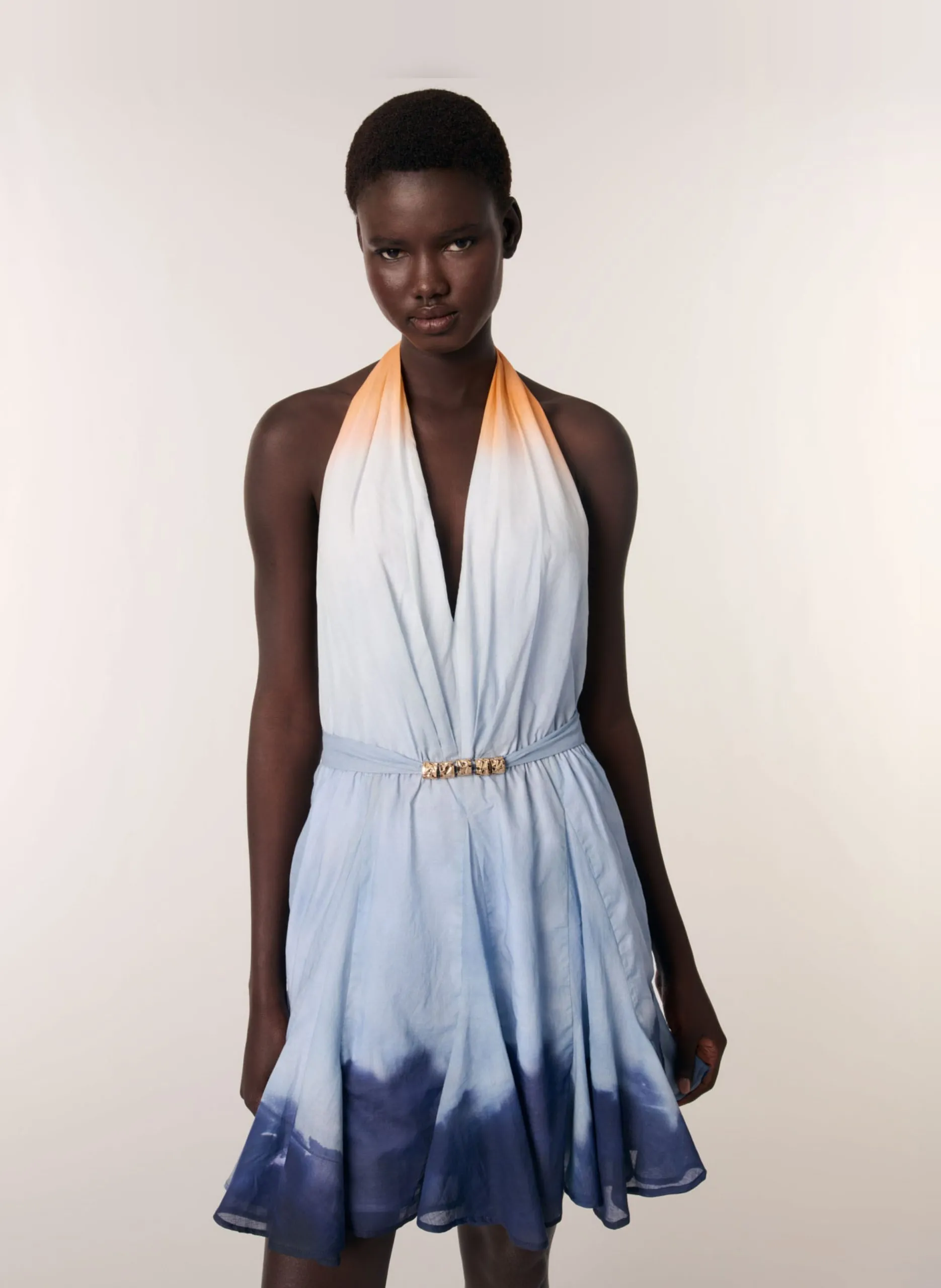 Ausgestelltes Baumwollkleid Blau