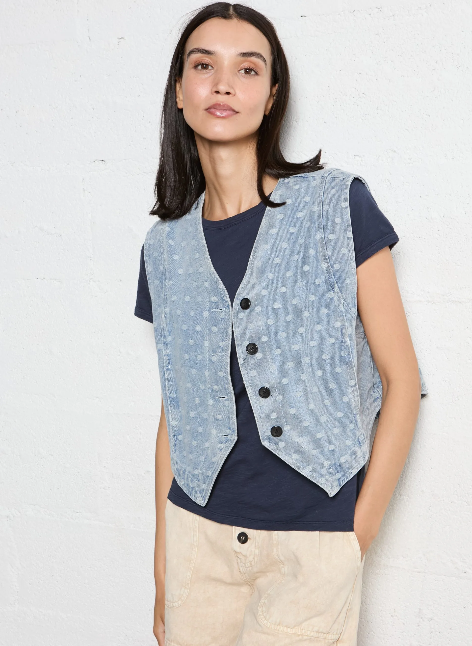 Geknöpftes Jeansweste mit Muster Blau