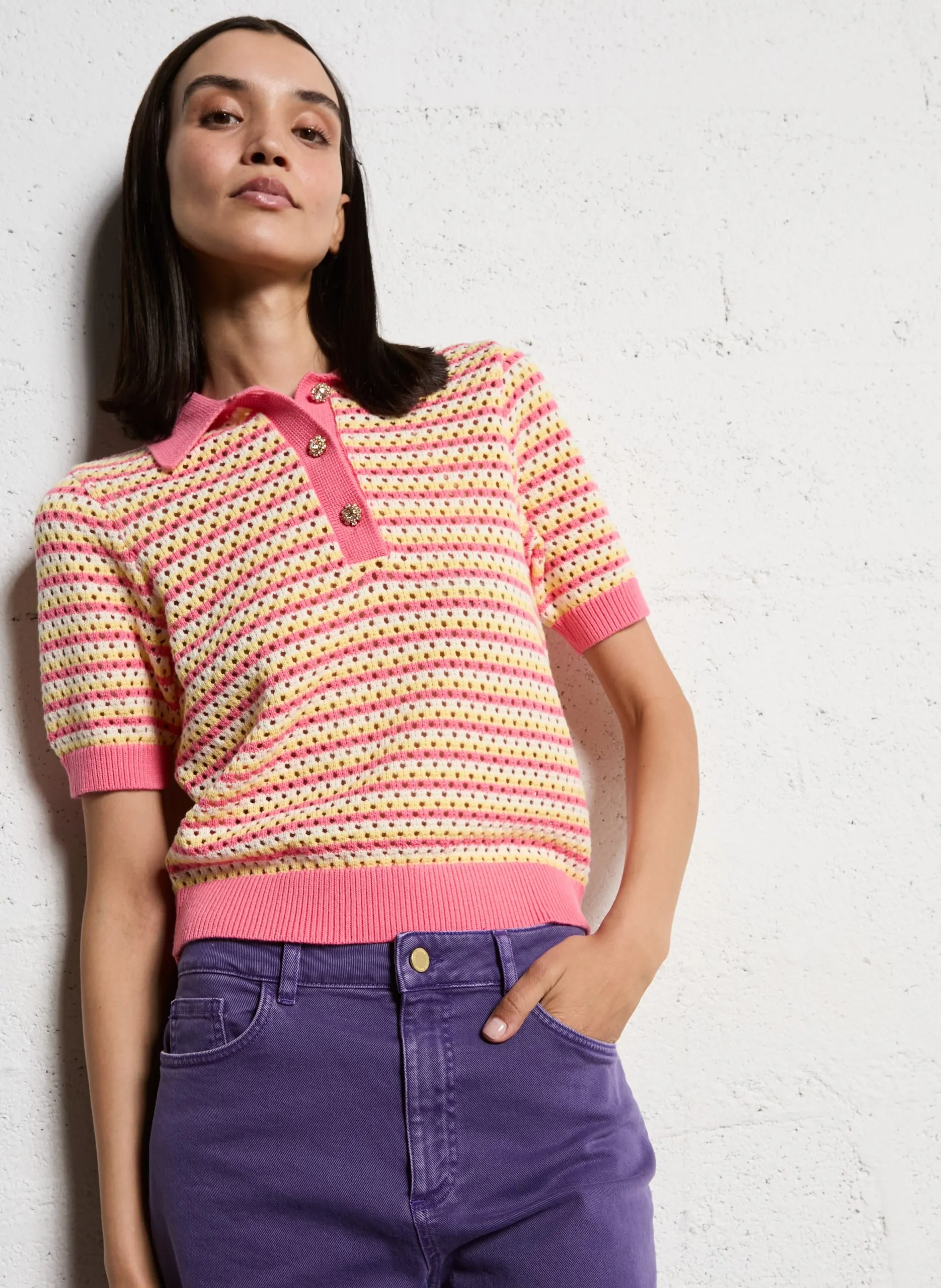 Baumwollpullover mit Polokragen Gelb MILLIE